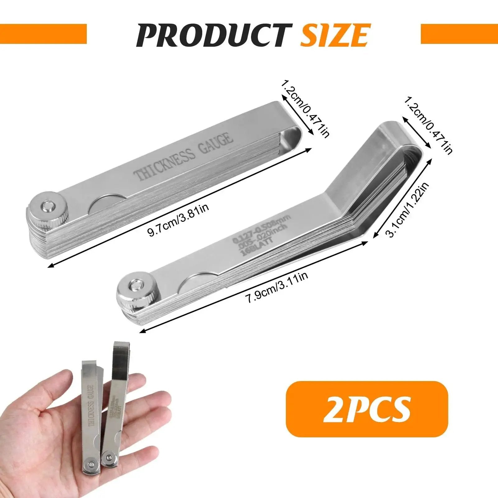 Stainless Steel Feeler Gauge Set With 48 Blades Two Piece Kit Including 16 Angled And 32 Straight Blades Copper Plates Laser Etched