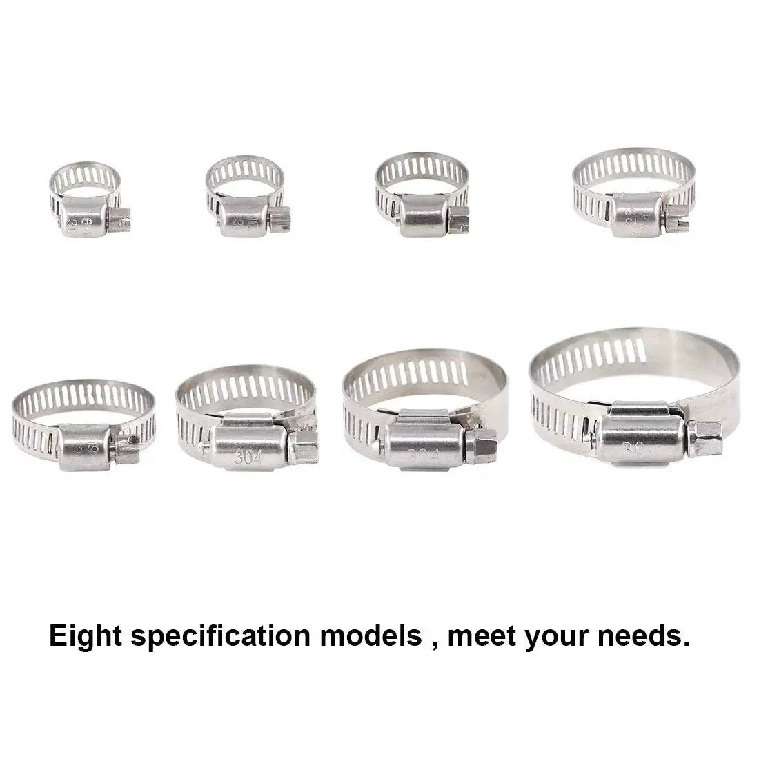 Versatile 65 Piece Set 304 Stainless Steel Adjustable 8 To 44mm Worm Gear Hose Clamp Set in eight specification models