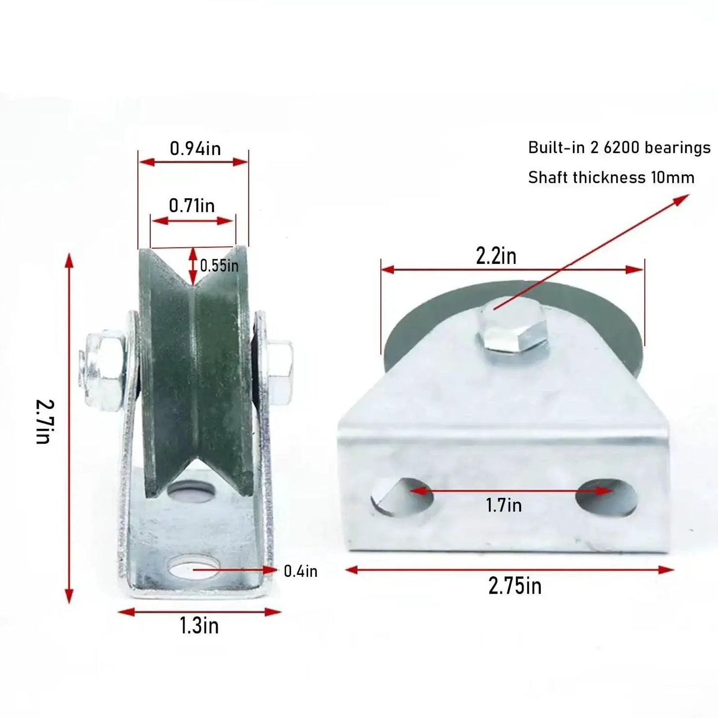 V Groove Pulley Wheel For Sliding Gates And Wire Rope Rail, Heavy Duty Rigid Caster With Silent Bearings, 2.2 inch diagram