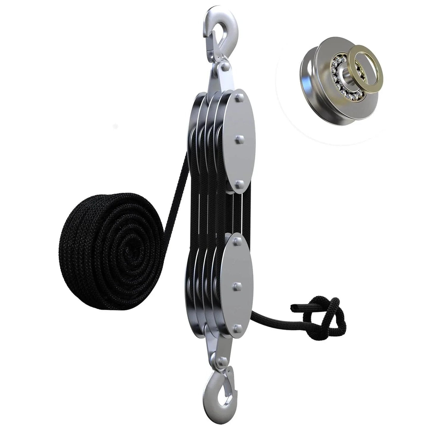 Heavy Duty Rope Hoist With Pulley Block And Tackle 4400Lb Capacity 65ft 8 To 1 Lifting for garage warehouse, metal bearings visible