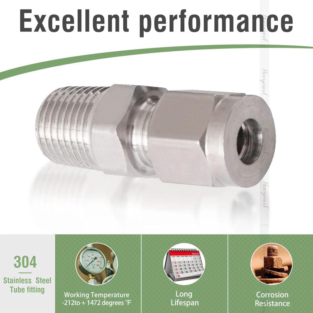 Stainless Steel 304 Compression Bulkhead Fitting 1 Quarter Inch OD Tube to 1 Quarter Inch NPT Male Connector displayed