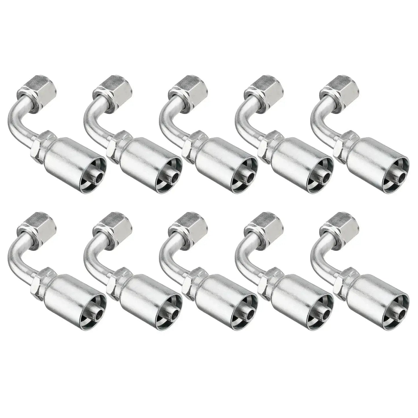 10 Piece 90 Degree Hydraulic Hose Fittings For Three Eighths Inch Hose To Three Eighths Inch JIC 37 Degree Female End Elbow Crimp Fittings