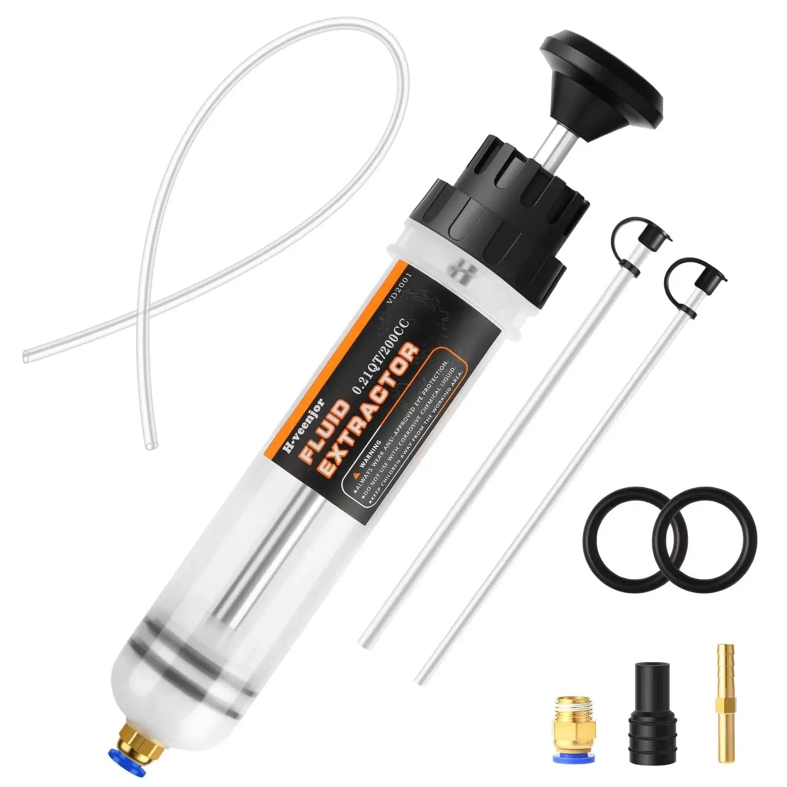 Automotive Fluid Extractor Pump With 32 Inch Hose 9 Inch Tubes Oil Change, kit with pump, tubes, hose, and accessories shown