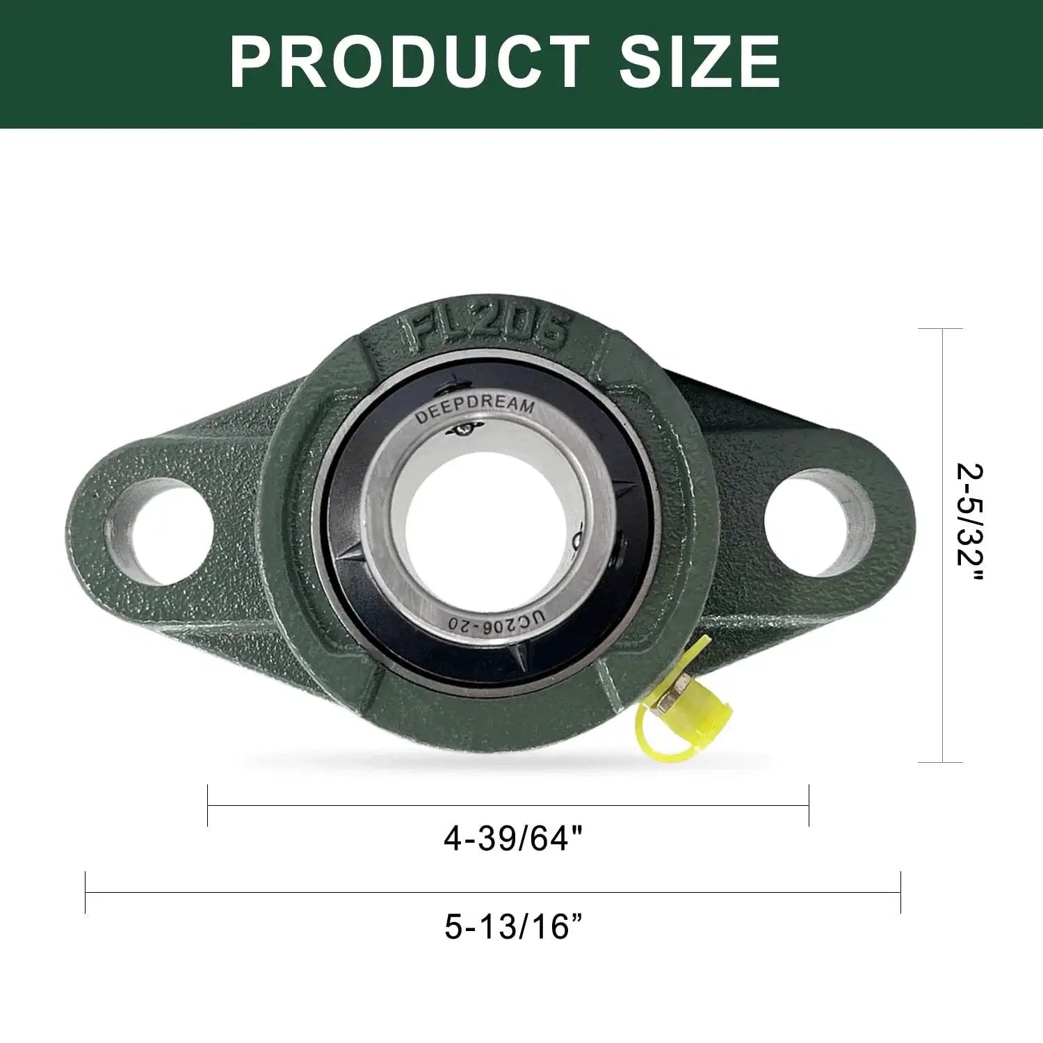 Front view of Two Pack Self Aligning Pillow Block Bearing UCFL206-20 One and One Quarter Inch Bore Flange Mounted with size dimensions.