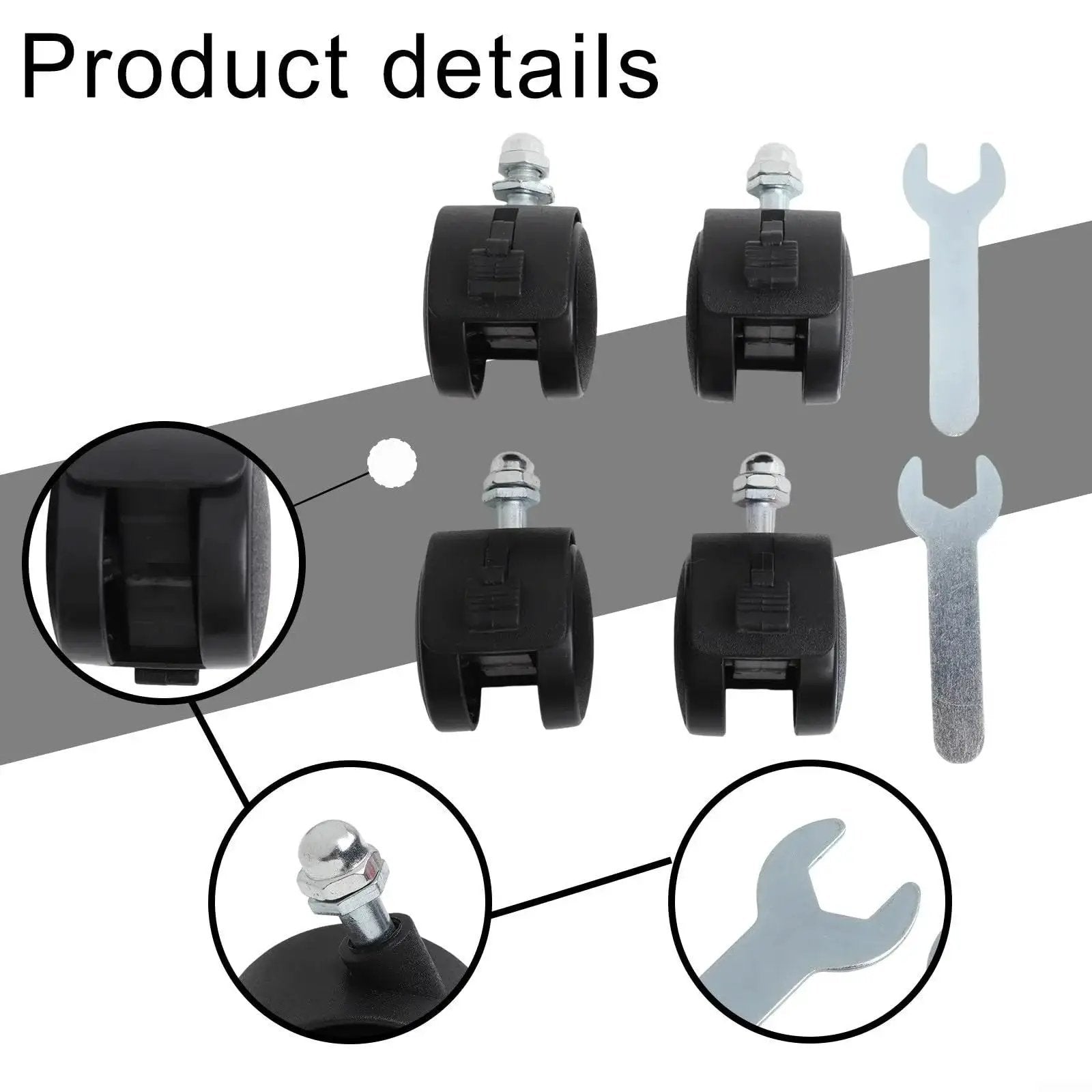 4 Pack Replacement Caster Wheels For Electric Oil Heater With Brakes Durable Plastic Construction Easy Install With Included Tools 2 Wrenches