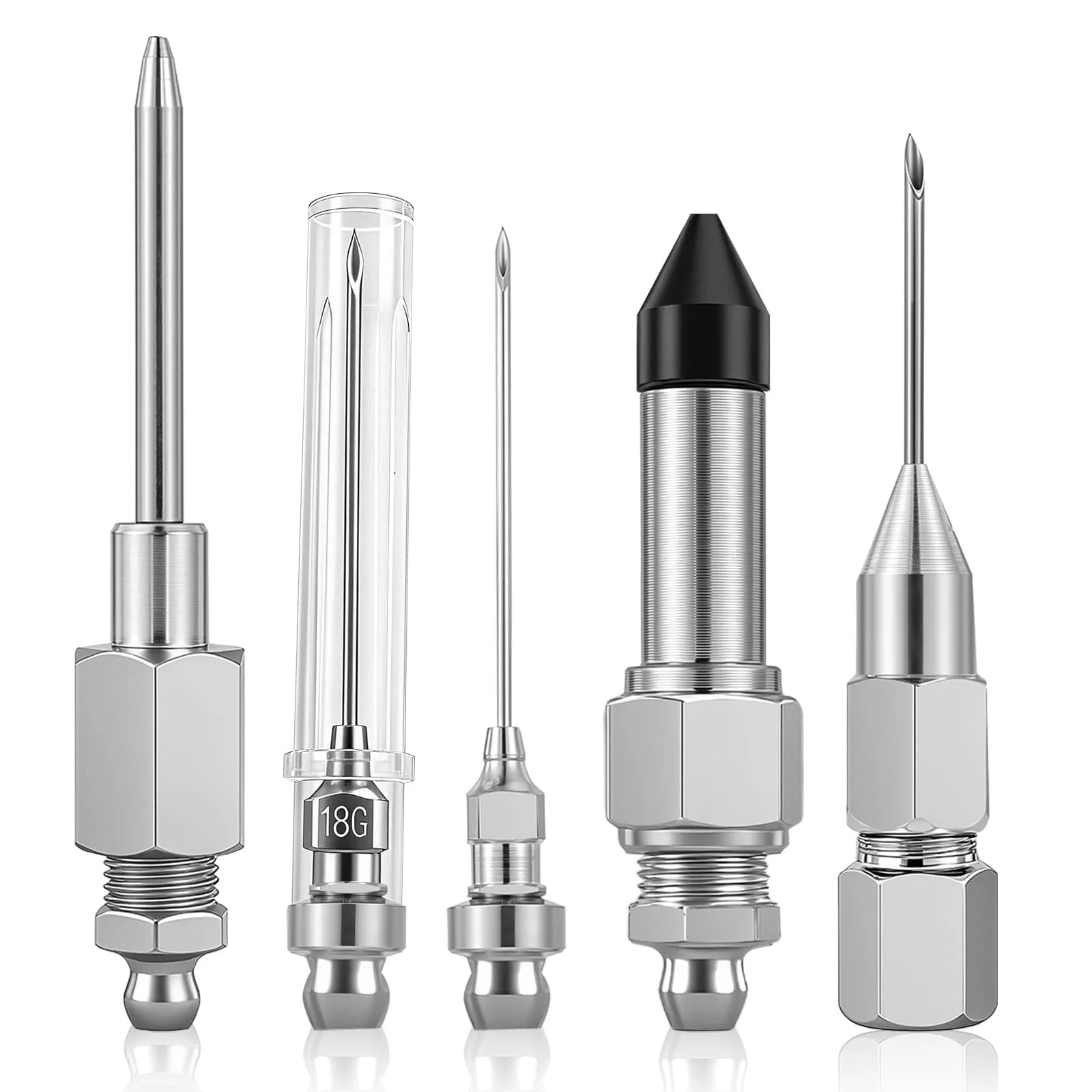 Must Have Pro Grade Grease Gun Needle Tips Kit With Two Needle Nozzles, One Dispenser, One Rubber Joint Fitting, And Detachable Tip