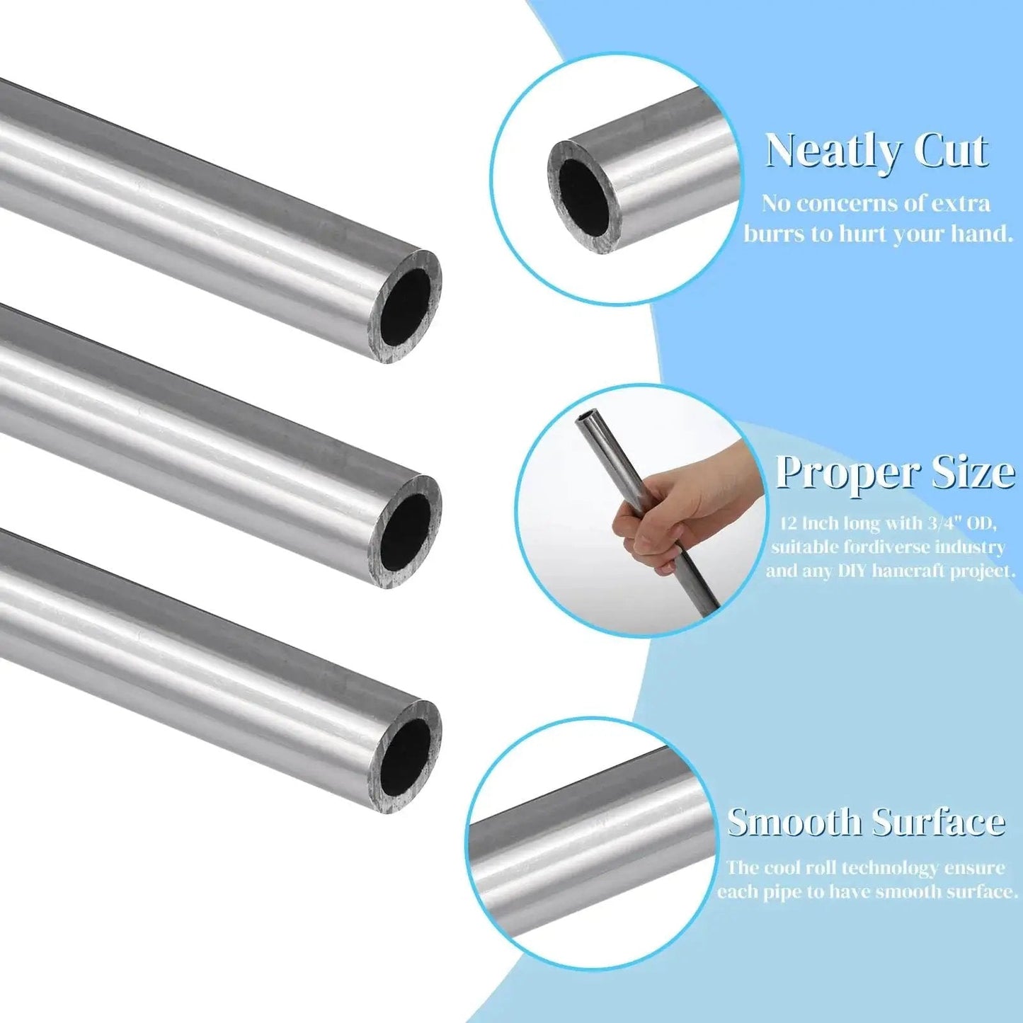 Six Pack Round Steel Tubes 12 Inch Long Three Quarters Inch Outer Diameter 0.51 Inch Inner Diameter 0.12 Inch Wall Weldable Seamless Tubing