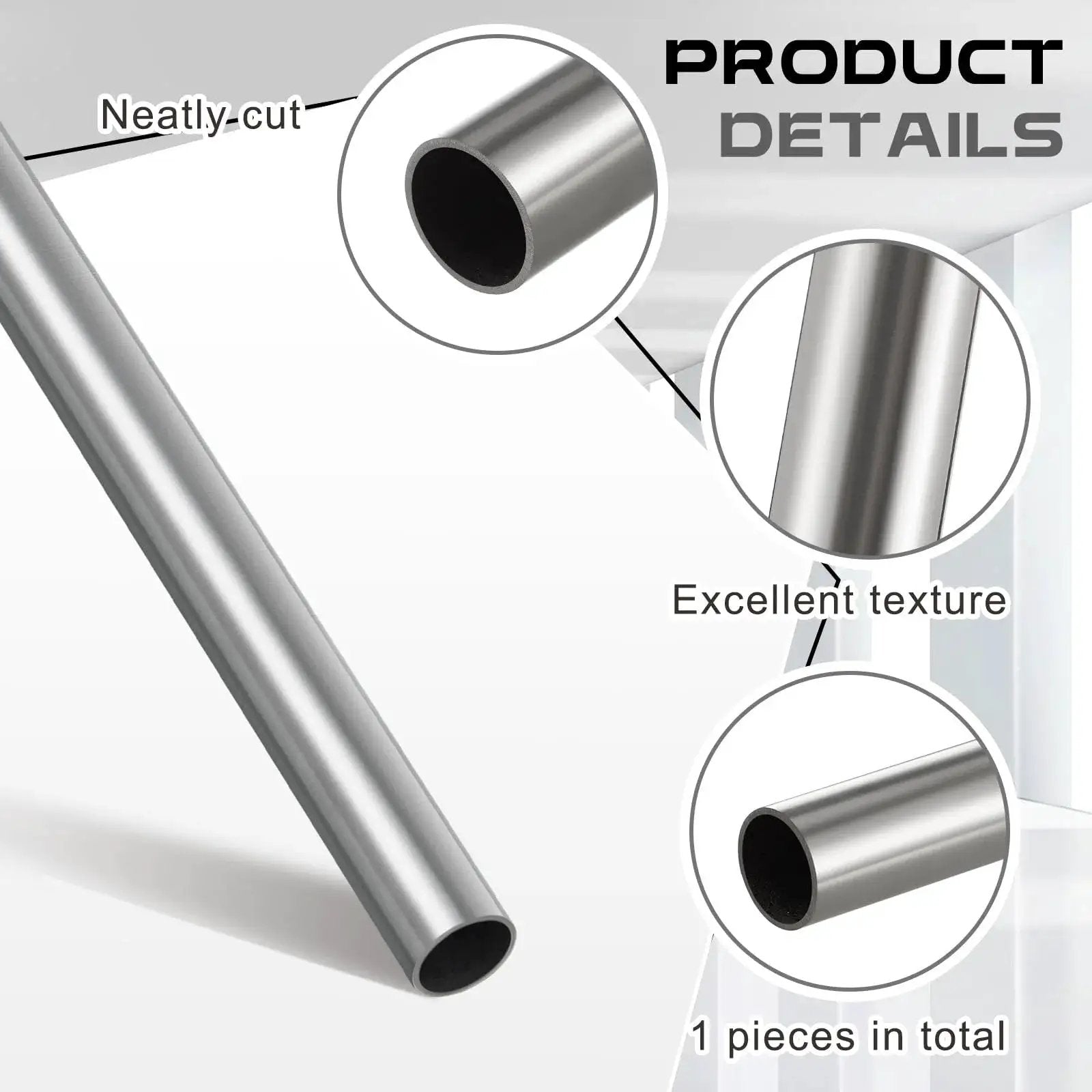 Close-up view of one and a half inch outer diameter 304 stainless steel tubing with weldable finish and 0.06 inch wall thickness.