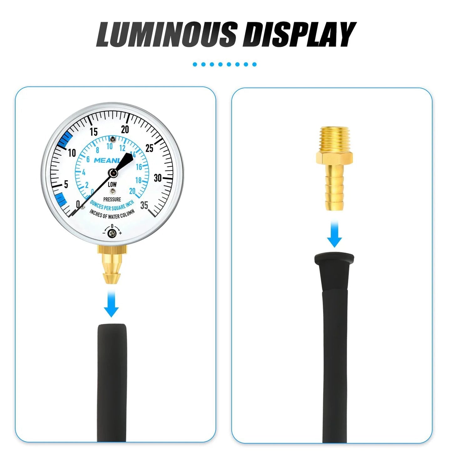 Gas Pressure Test Kit For Natural Gas And LP Gas With 40 Inch Hose Zero To Thirty Five In WC Range One Eighth Inch NPT Fitting