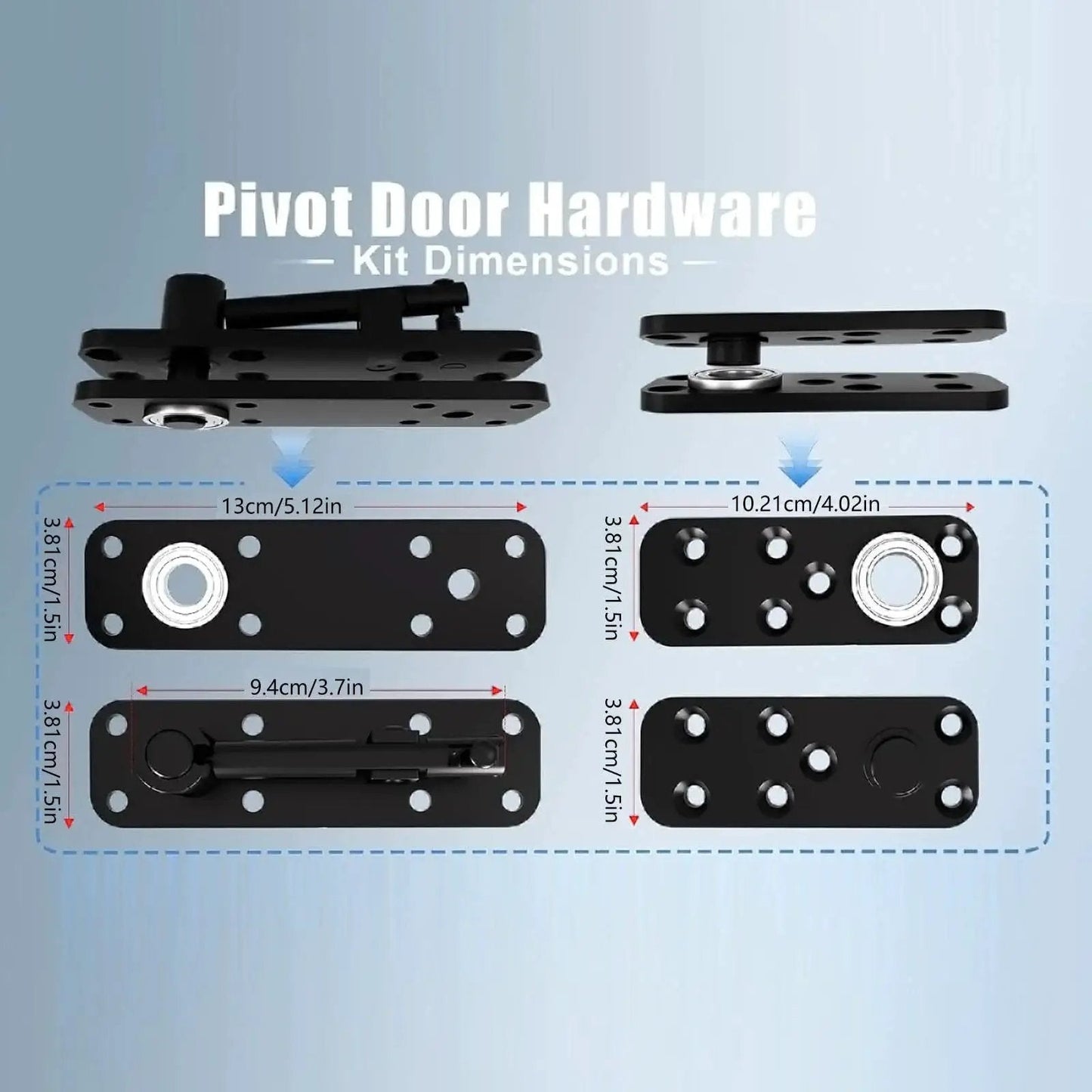 Dimensions of 360 Degree Quiet Pin Hinge Set High Load Capacity Concealed Door Hardware For Murphy Bed Doors And Rotating Bookcase Doors
