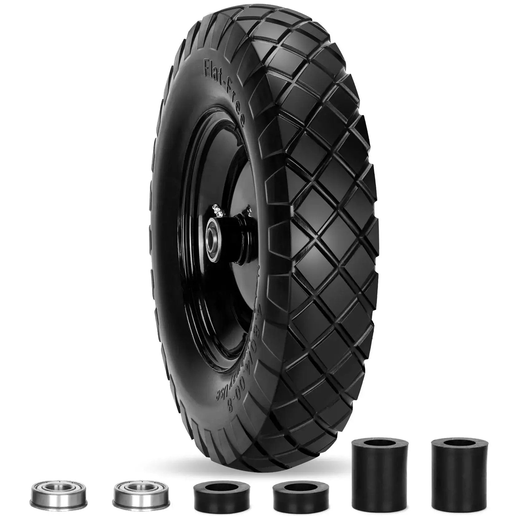 Upgraded 16 Inch Flat Free Wheelbarrow Wheels And Tires With 4.80 4.00 8 Solid Tires And 5/8 And 3/4 Bearings, front view