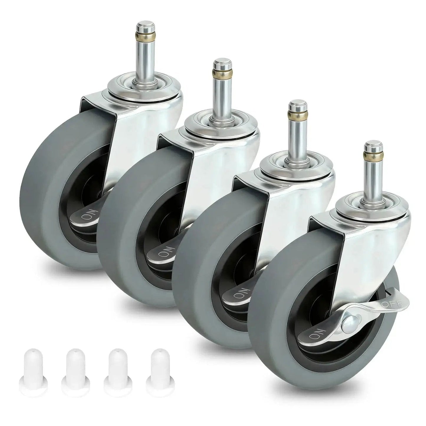 4 Inch Stem Caster Wheels Set Of 4 With Side Brakes Heavy Duty Thermoplastic Rubber Casters For Utility Carts And Mop Buckets