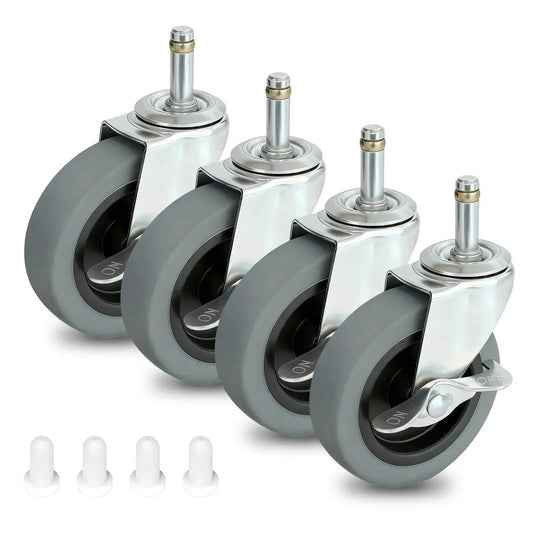 4 Inch Stem Caster Wheels Set Of 4 With Side Brakes Heavy Duty Thermoplastic Rubber Casters For Utility Carts And Mop Buckets