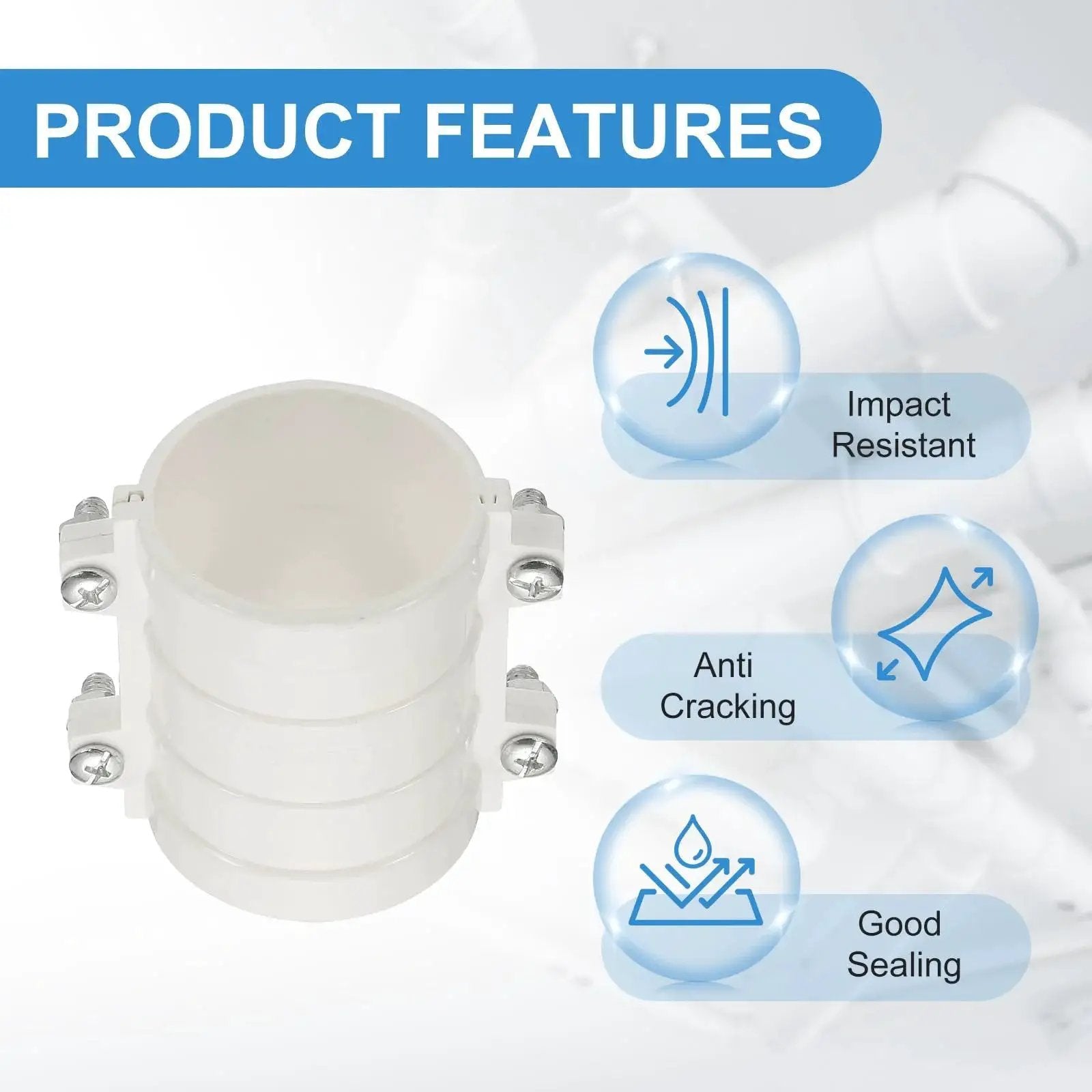 2 Inch Water Pipe Repair Clamp PVC Leak Sealer for 50 Millimeter Outer Diameter Pipes with impact resistance, anti-cracking, good sealing features