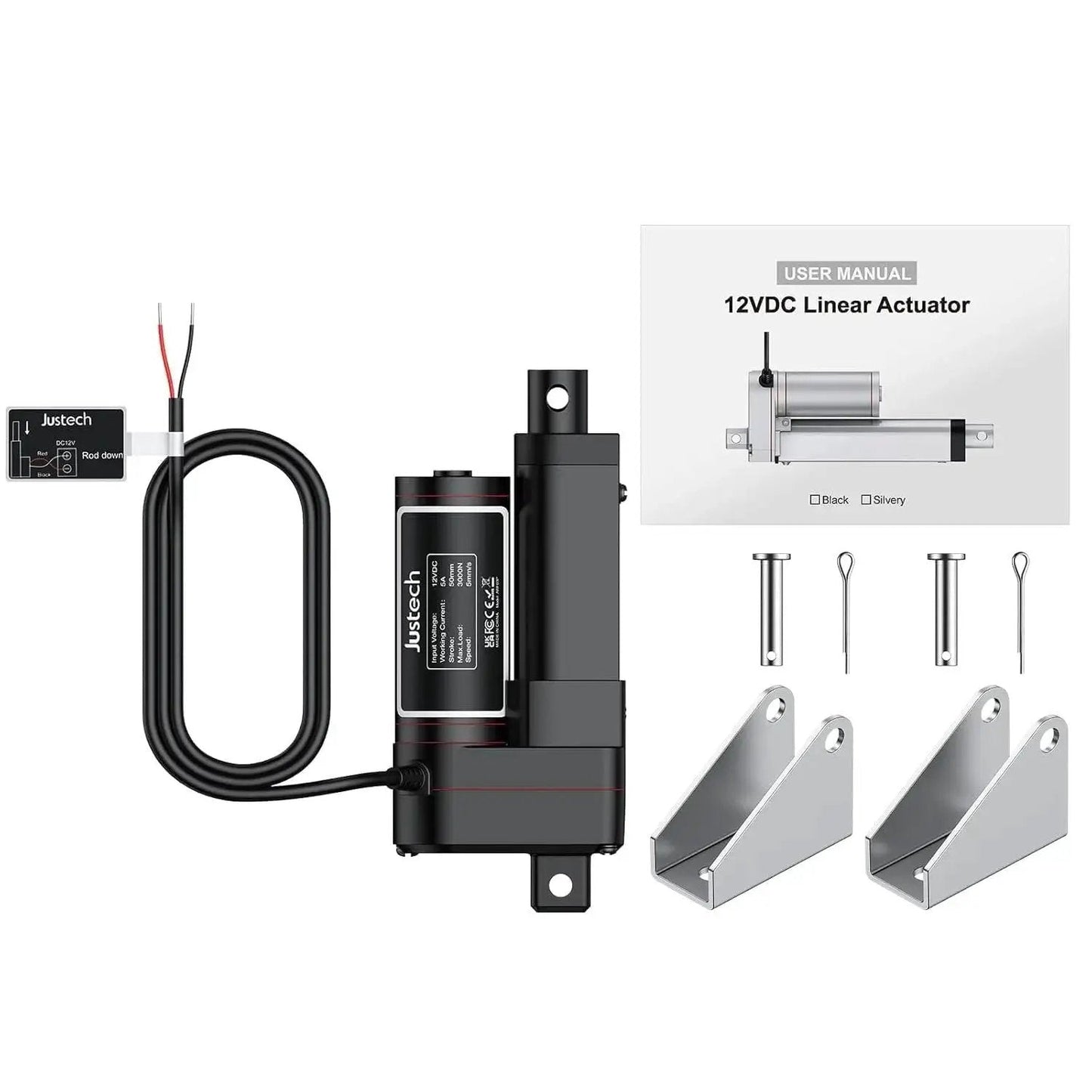 Built-Tough 12V Linear Actuator With 660 Lbs, 3000 N, 2-Inch Travel, Silent Operation, IP65 Weatherproof, Bracket Included