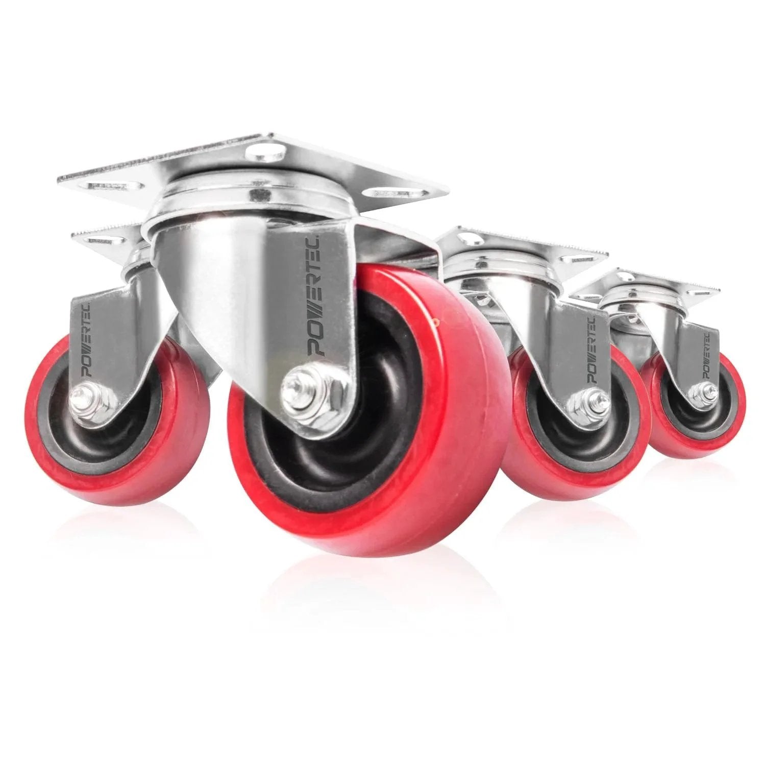 Set Of 4 2 Inch Swivel Casters With Two Brakes And Two Non Locking For Furniture Carts Dollies And Workbenches Heavy Duty Plate Casters With 400 Lb Load Capacity And Red Polyurethane Wheels For Smooth Floor Friendly Rolling
