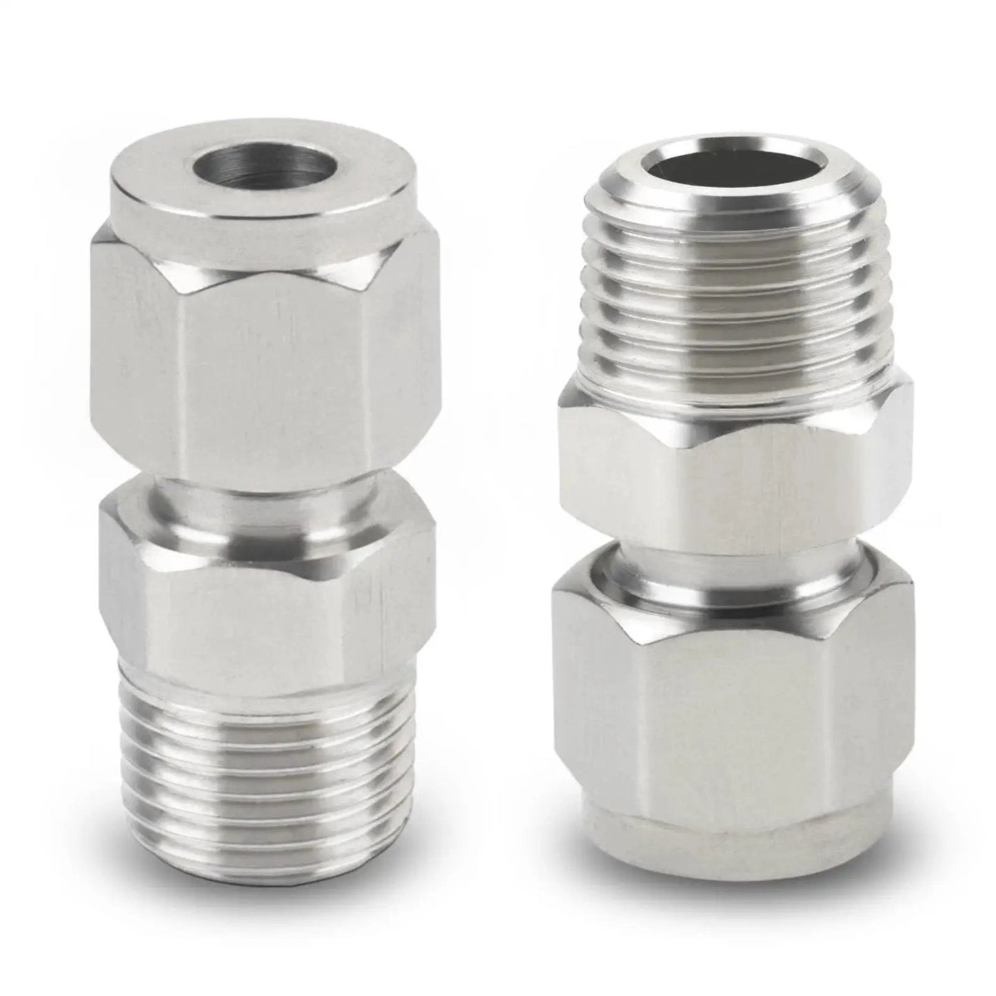 Stainless Steel 304 Compression Tubing Fitting Straight Adapter With Twin Ferrules, Three Eighths Inch OD To Three Eighths Inch NPT Male