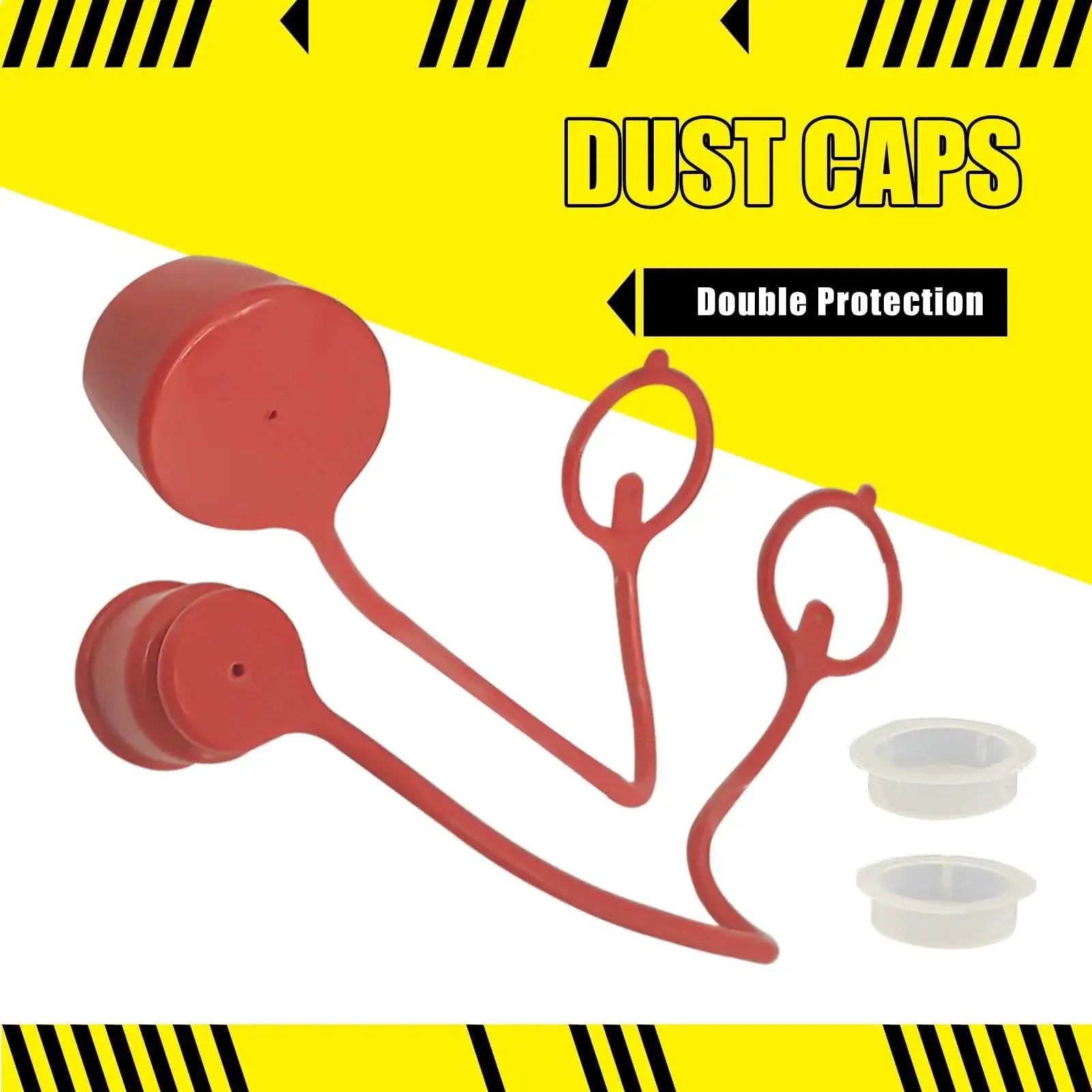 Red dust caps for Flat Face Hydraulic Quick Connect Coupler Set With SAE Thread, offering double protection.