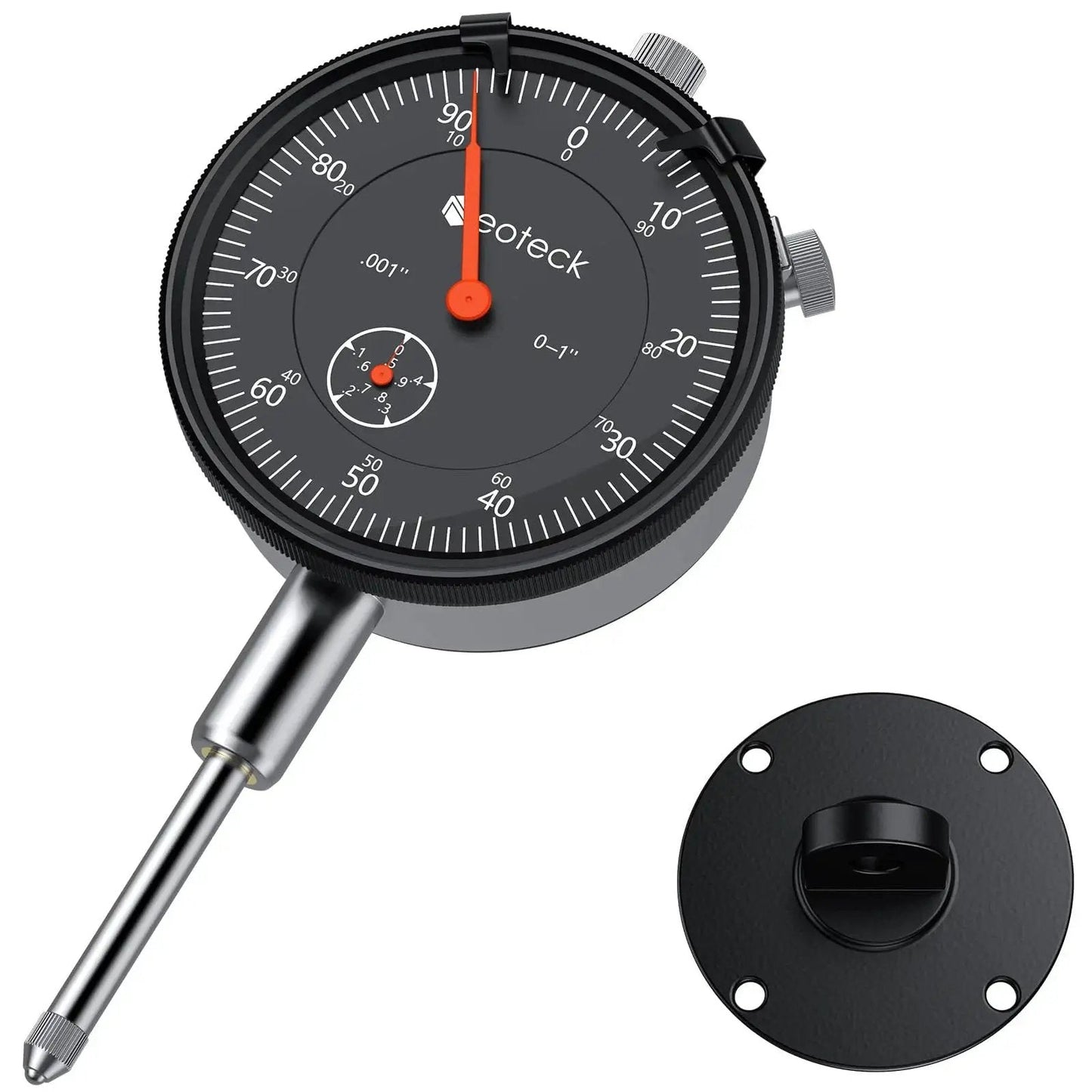 Dial Indicator Gauge 0 To 1 Inch, With 0.001 Inch Resolution, Pro Grade Full Metal Construction For Lathe, Black Finish, Front View