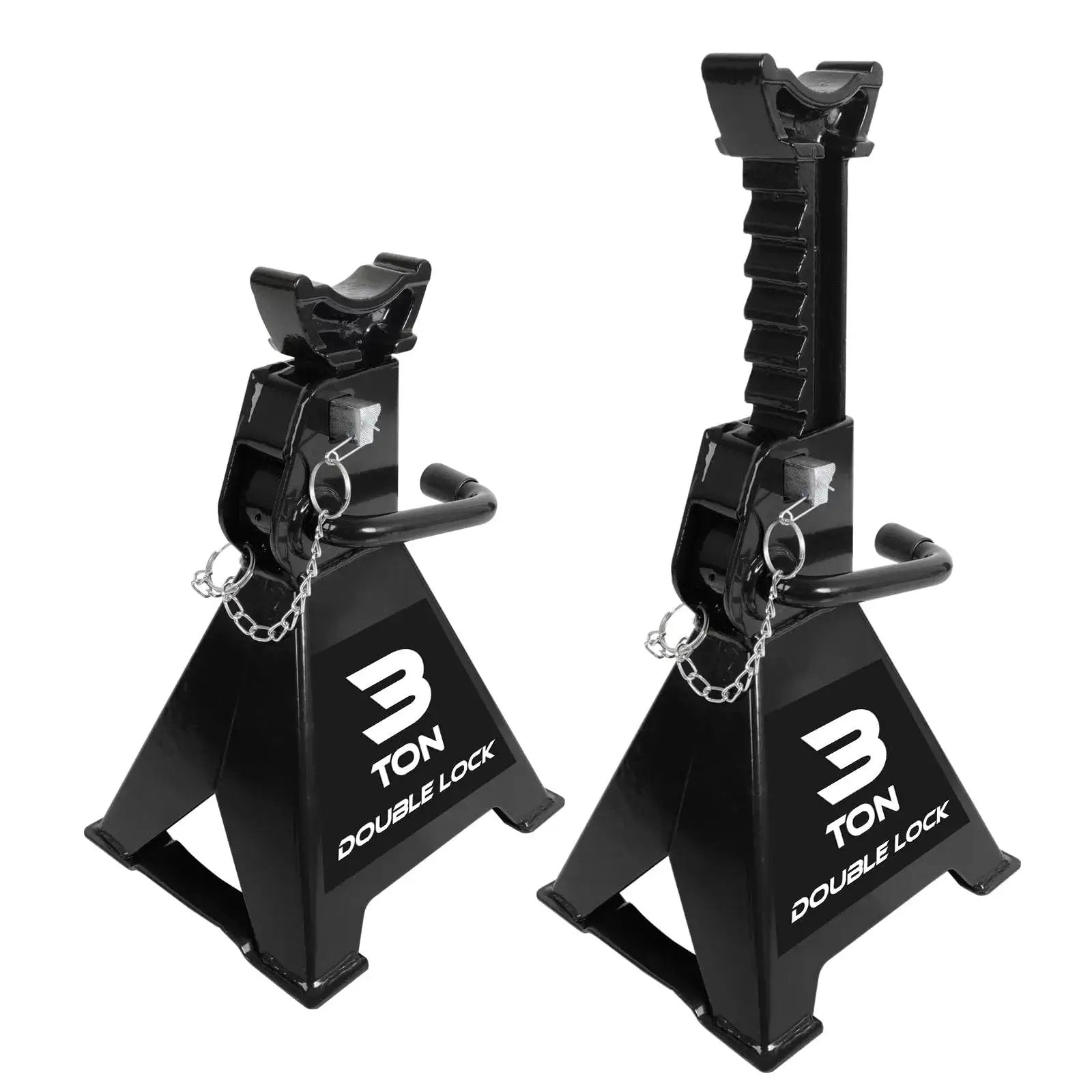Heavy Duty 3 Ton Steel Jack Stands With Double Locking Pins 2 Pack, close-up on dual locking pins and steel construction