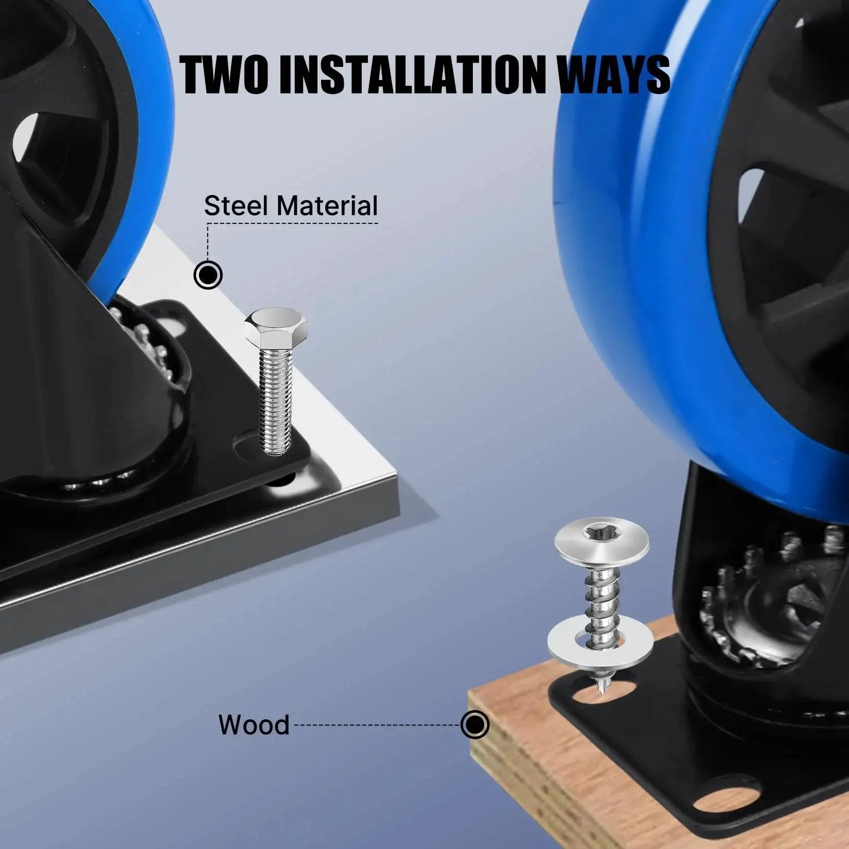 Heavy Duty 5 Inch Caster Wheel Set Of 4 With Brakes For Cart Workbench And Furniture installation on steel and wood surfaces