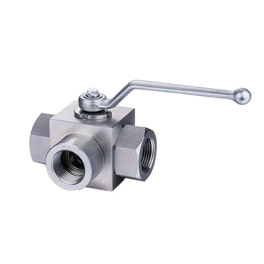 Heavy Duty Three Way Ball Valve Half Inch NPT Female L Bore KHB3K Hydraulic Valve For Water And Hydraulic Lines Two Position Carbon Steel