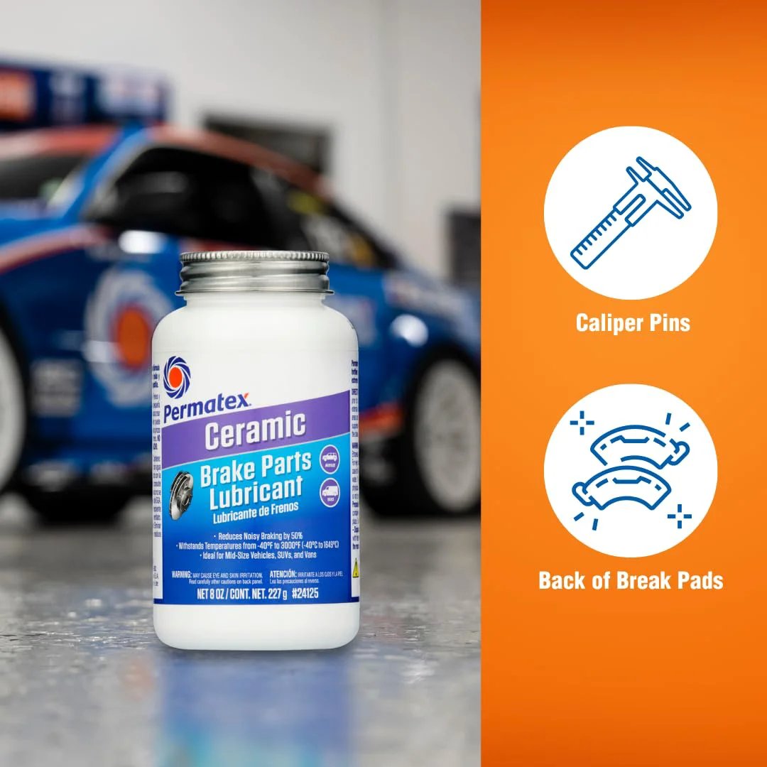 Ceramic Extreme Brake Parts Lubricant For Disc And Drum Systems, 8 Oz From Permatex with caliper pins brake pads illustration
