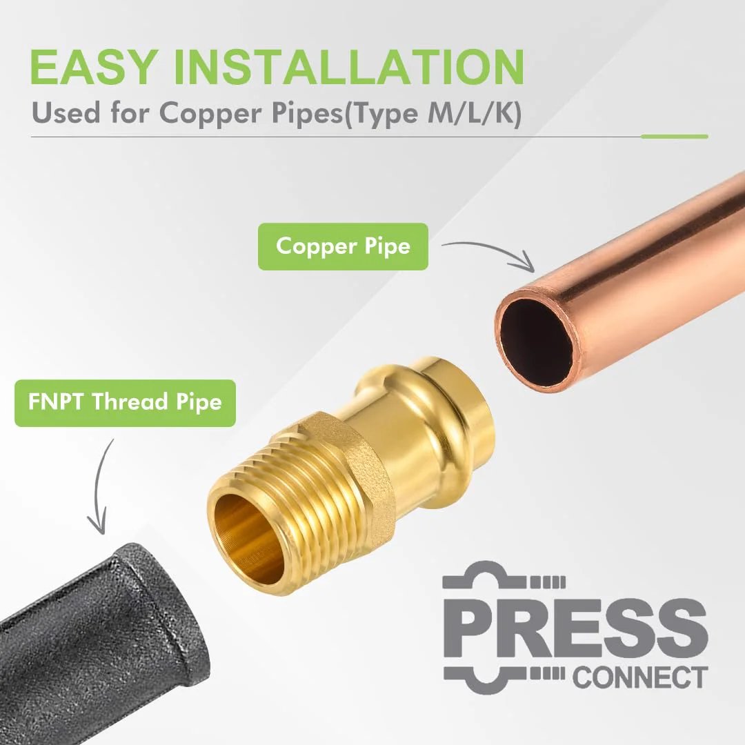 10 Pack Brass ProPress Fittings 1/2 Inch ProPress X 1/2 Inch MNPT Male Adapter Copper To NPT Pipe With EPDM O Ring installation