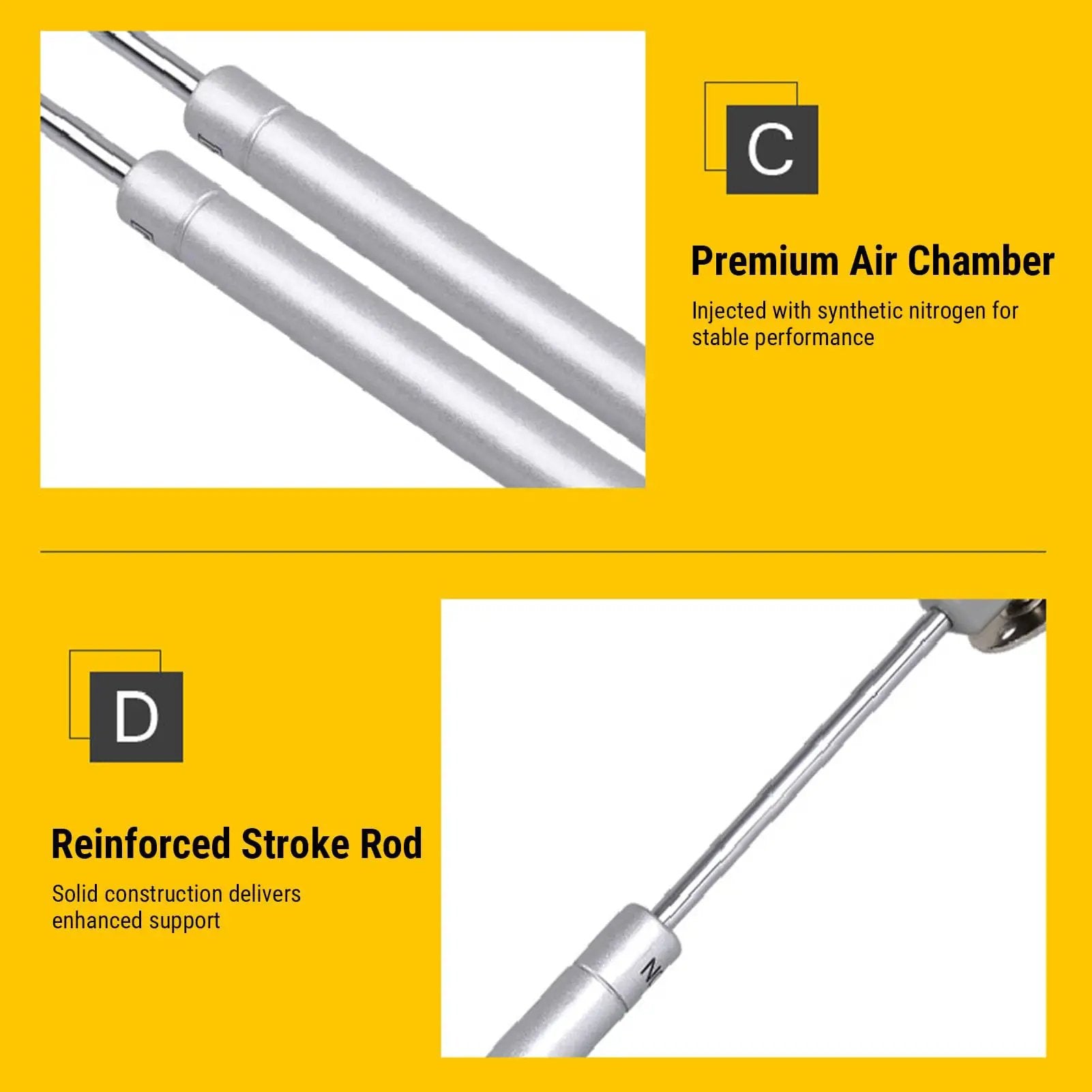 Soft Close Gas Stay Hinges for Cabinets and Storage Boxes, 2 Pack, 150N Lift Support With Thick Zinc Alloy Connector, Premium Air Chamber and Reinforced Stroke Rod