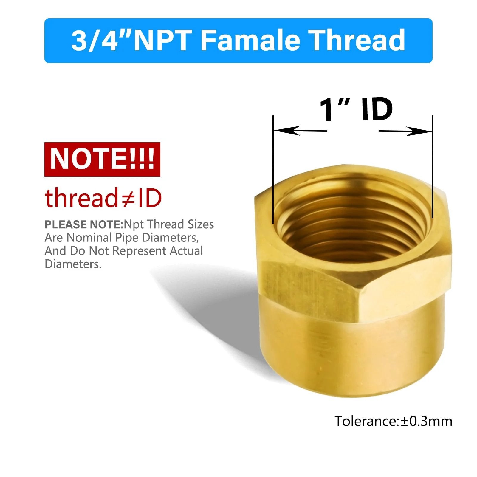 Three Quarter Inch NPT Female Brass Pipe Cap Hex Head Fitting For Terminating Three Quarter Inch NPT Male Pipe Or Fitting With Durable Brass Construction Ideal For LP Gas Natural Gas Refrigeration And Hydraulic Systems Vis shown with dimension note.