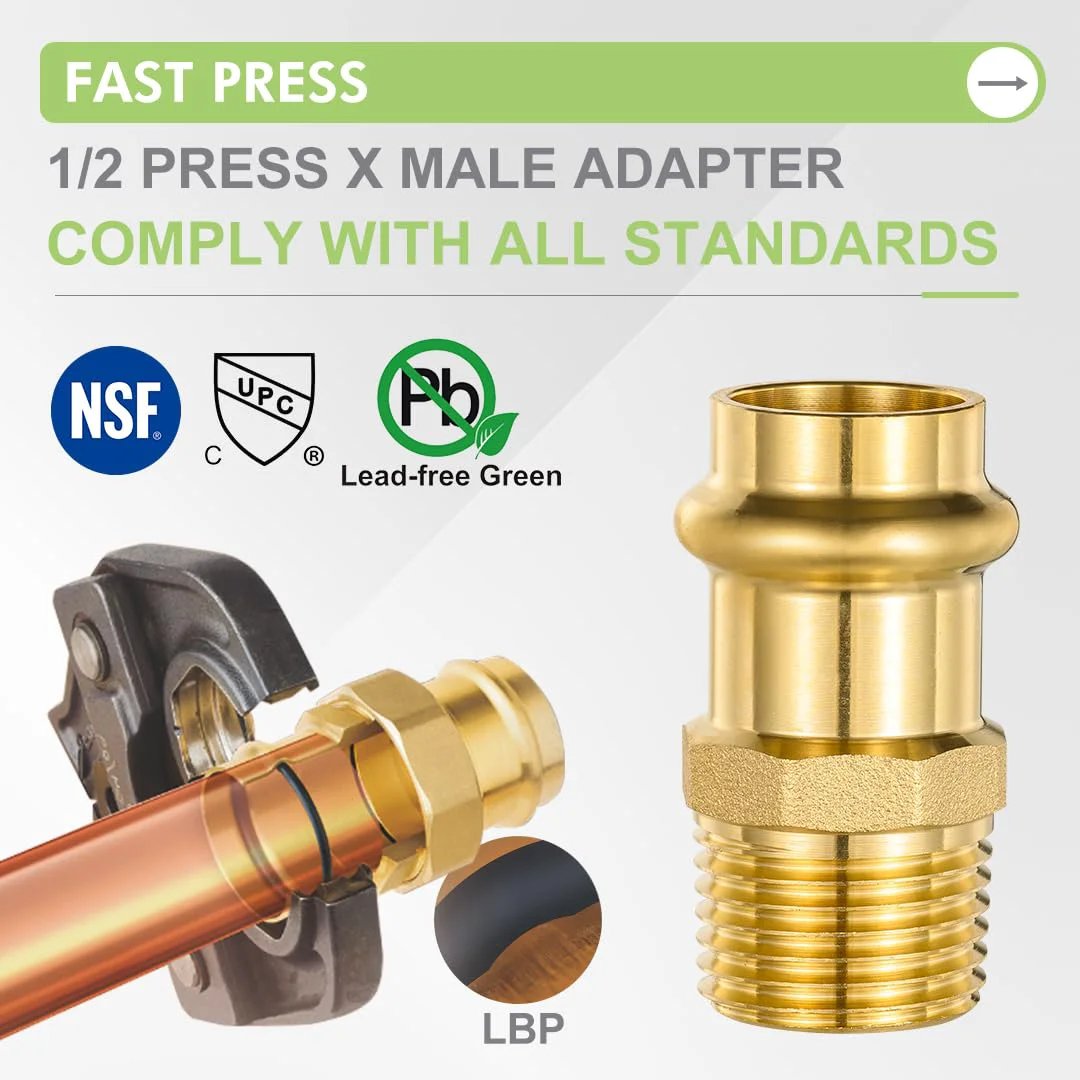10 Pack Brass ProPress Fittings 1/2 Inch ProPress X 1/2 Inch MNPT Male Adapter Copper To NPT Pipe With EPDM O Ring