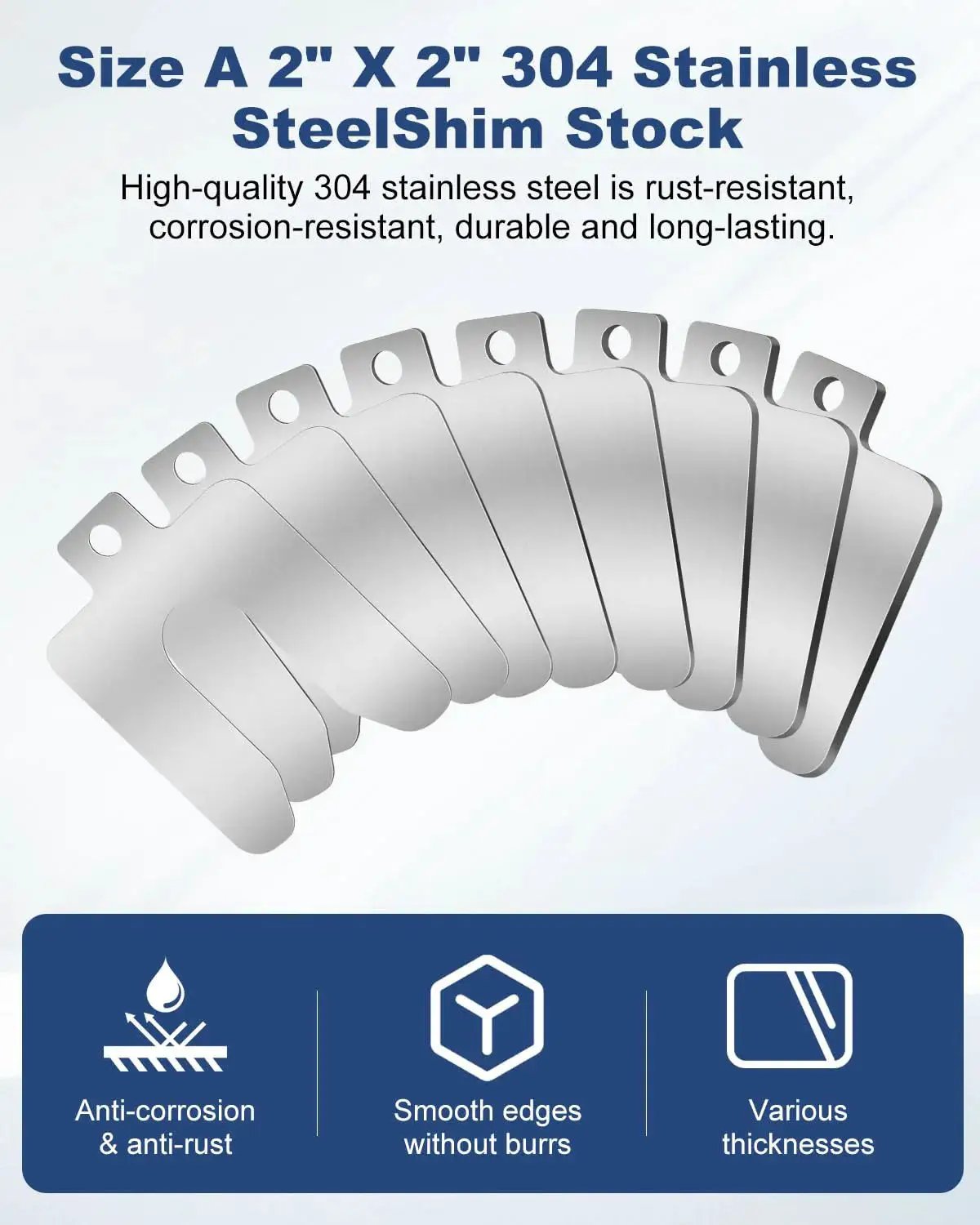 56 Piece 304 Stainless Steel Shim Kit With 2 By 2 Inch Slotted Shims In Eight Thicknesses For Leveling CNC Automotive And Marine Applications