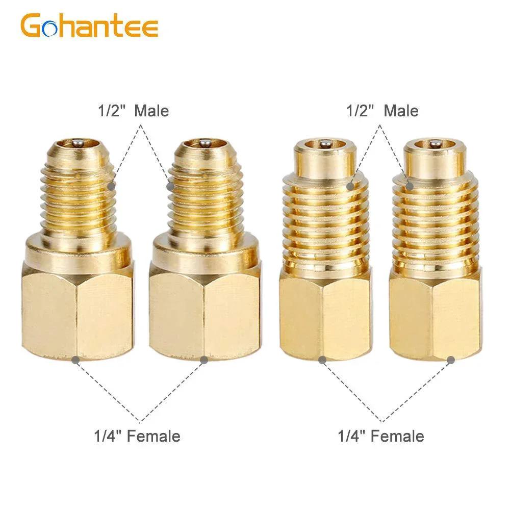 Pro Grade R1234yf Quick Coupler Adapters for AC Diagnostics and Charging, brass high and low side connectors, steam core remover