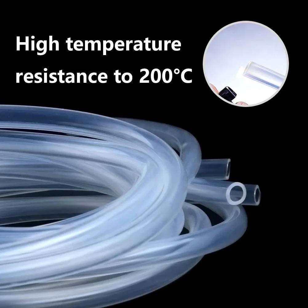 Food Grade Silicone Tubing For Home Brewing And Winemaking One Quarter Inch Inner Diameter By Three Eighths Inch Outer Diameter Ten Feet Long High Temp Flexible Hose FDA Approved For Easy DIY Brewing coiled with high temperature resistance label.