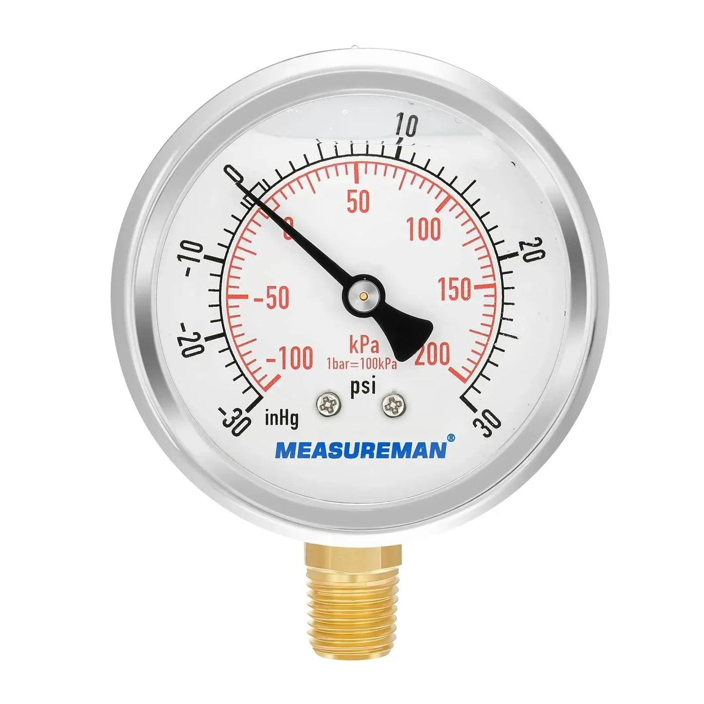 Glycerin-Filled 2-1/2 Inch Dial Pressure Gauge Built Tough With Stainless Steel Case And Brass Inside, 1/4 Inch NPT Lower Mount