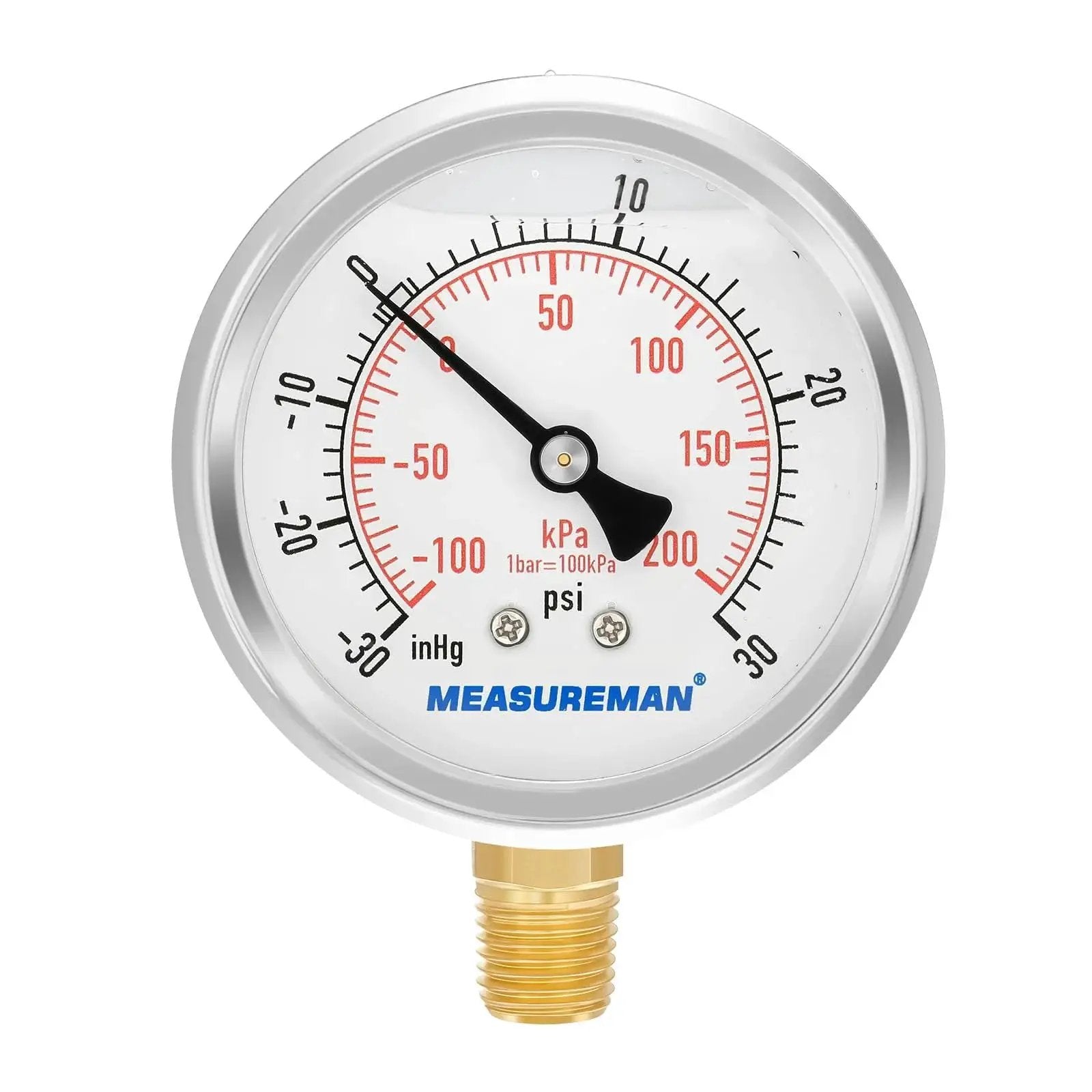 Glycerin-Filled 2-1/2 Inch Dial Pressure Gauge Built Tough With Stainless Steel Case And Brass Inside, 1/4 Inch NPT Lower Mount