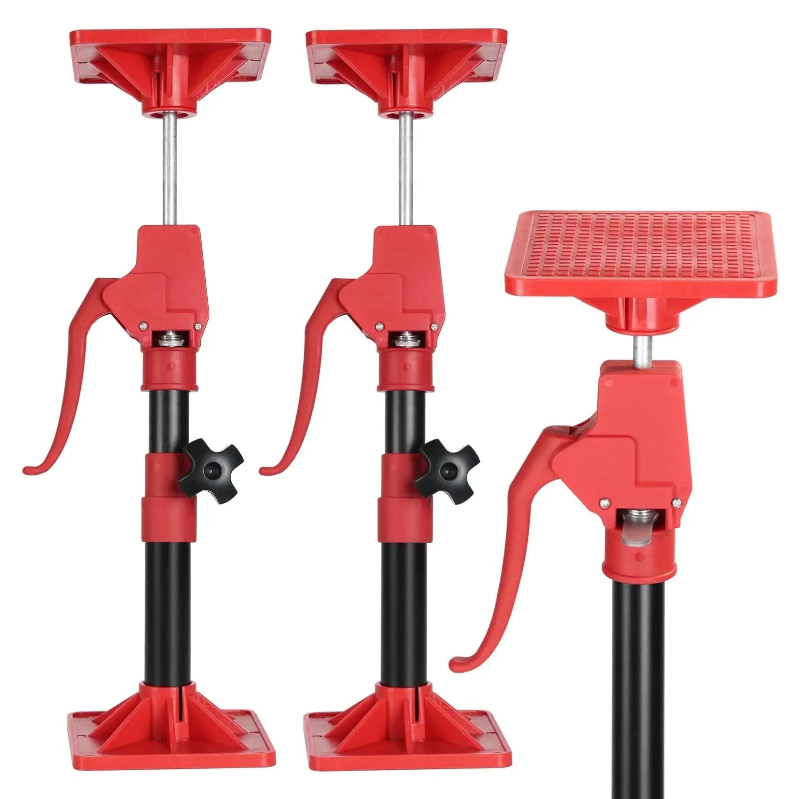Adjustable Third Hand Pole For Cabinet Installation 11.8 To 23.5 In 78 Lb 2 Pack, front and side view showing red support poles with non-slip pads