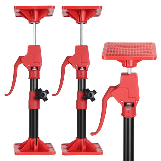 Adjustable Third Hand Pole For Cabinet Installation 11.8 To 23.5 In 78 Lb 2 Pack, front and side view showing red support poles with non-slip pads