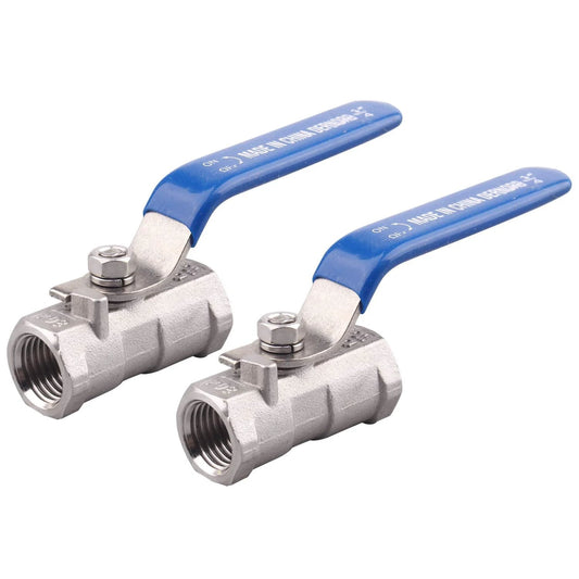 Stainless Steel Ball Valve 1Pc Type 0.25 Inch NPT Standard Port For Water Oil And Gas Pack Of 2, 304 Stainless Steel, Blue Vinyl Handles