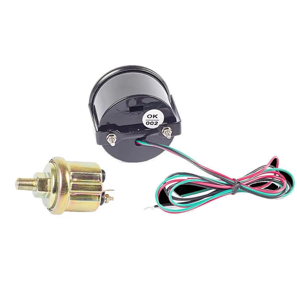 Back view of Digital Oil Pressure Gauge 2 inch 52mm with black casing and wires, including NPT 1/8 inch sensor, for automotive engine monitoring.
