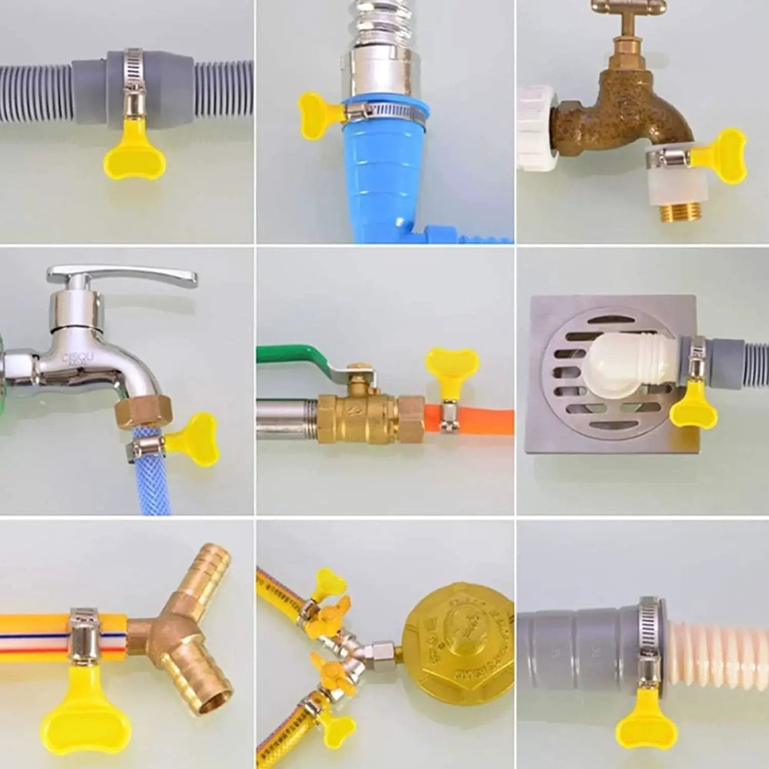 Stainless Steel Yellow Hose Clamps 10 To 16 Millimeters Adjustable Pack Of 20 in various plumbing and mechanical applications