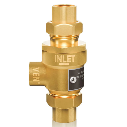 Heavy Duty Brass Backflow Preventer Half Inch Dual Check Valve With Intermediate Atmospheric Vent For Vertical Or Horizontal Install