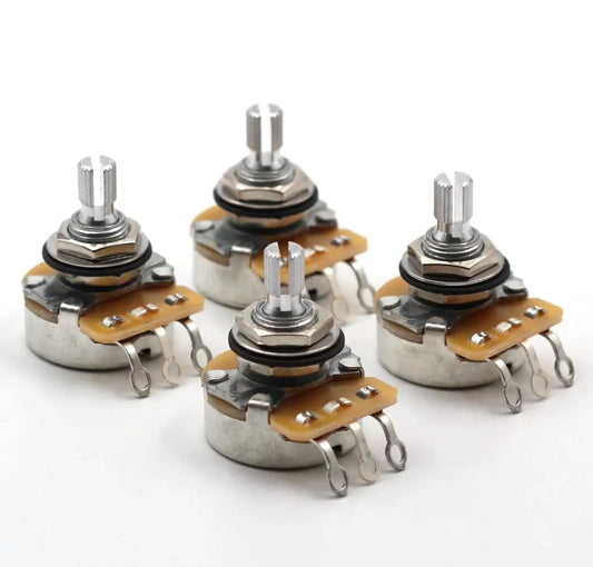 Audio Taper CTS 500k Guitar Potentiometer Kit, Set of 4 Split Shaft Replacement for Fender Potentiometers, 3/8 Inch Threaded Bushing
