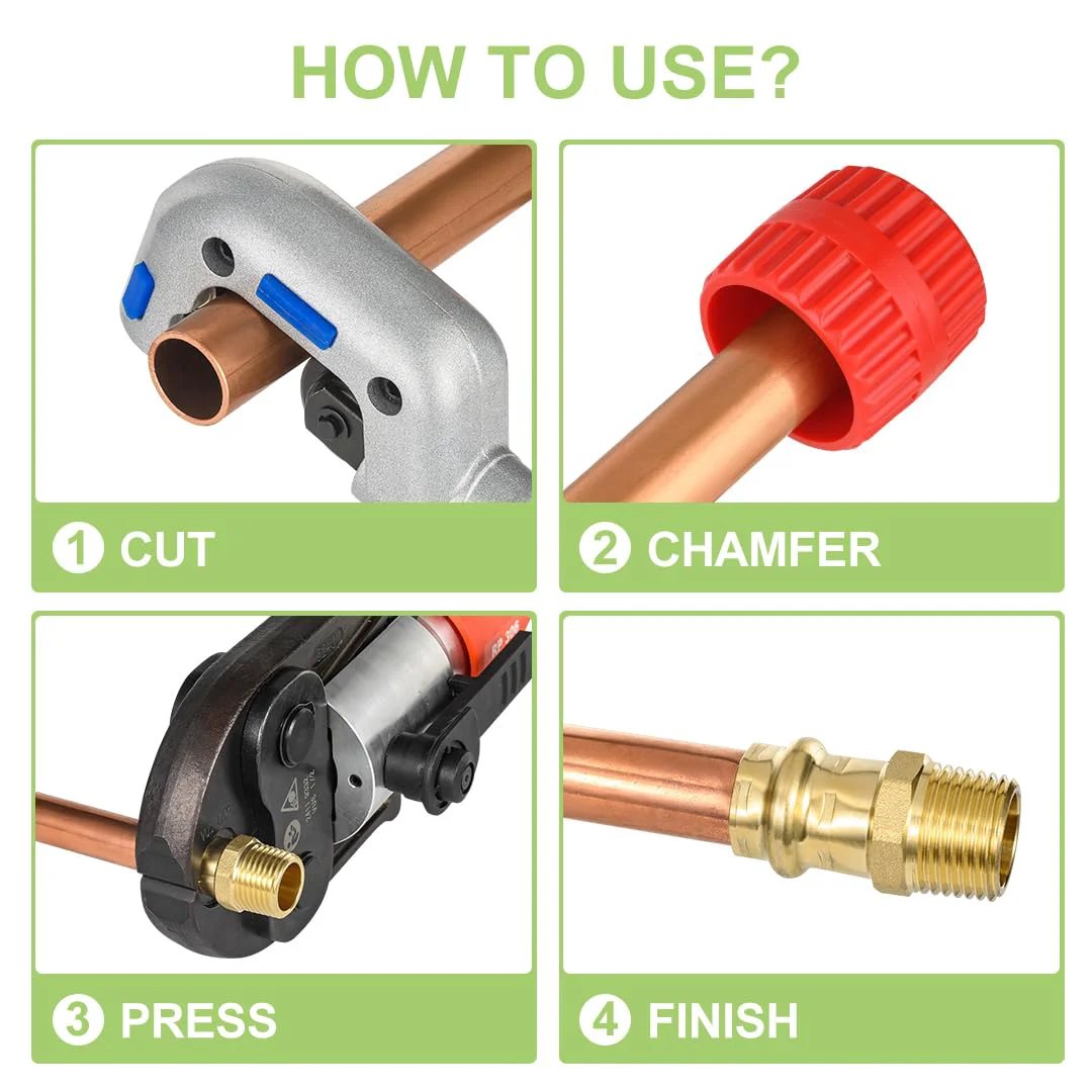 Steps for using 10 Pack Brass ProPress Fittings 1/2 Inch ProPress X 1/2 Inch MNPT Male Adapter Copper To NPT Pipe With EPDM O Ring