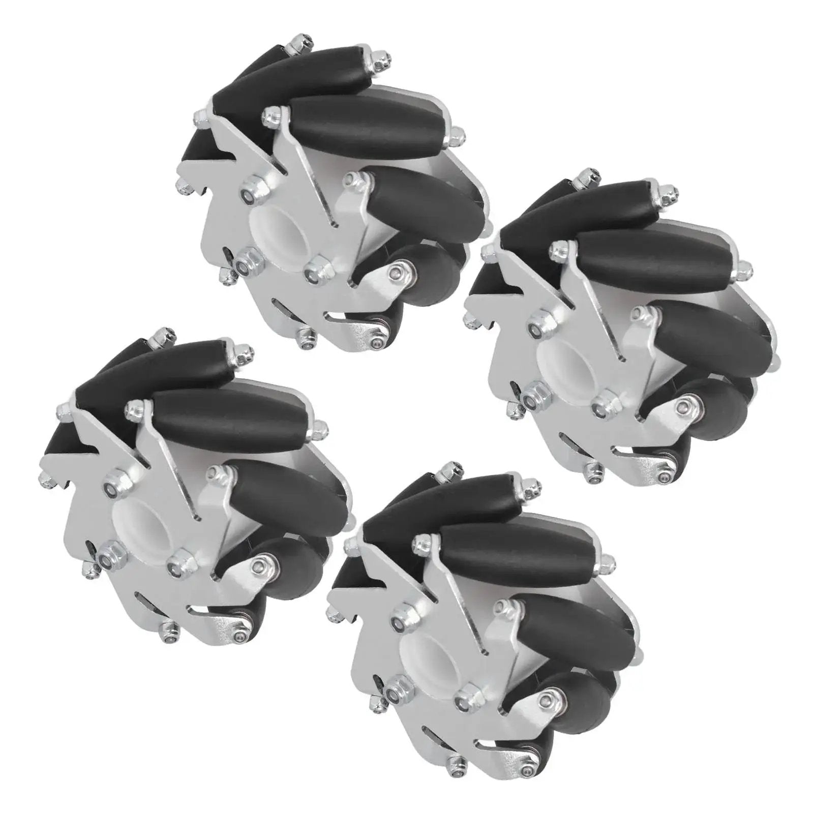 60mm Omni Directional Aluminum Alloy Wheel Set For RC Robots And DIY Projects Featuring Eight Rubber Rollers Per Wheel And A 10kg Load Capacity Perfect For Small Robots And Hobbyist Builds Four Piece Set
