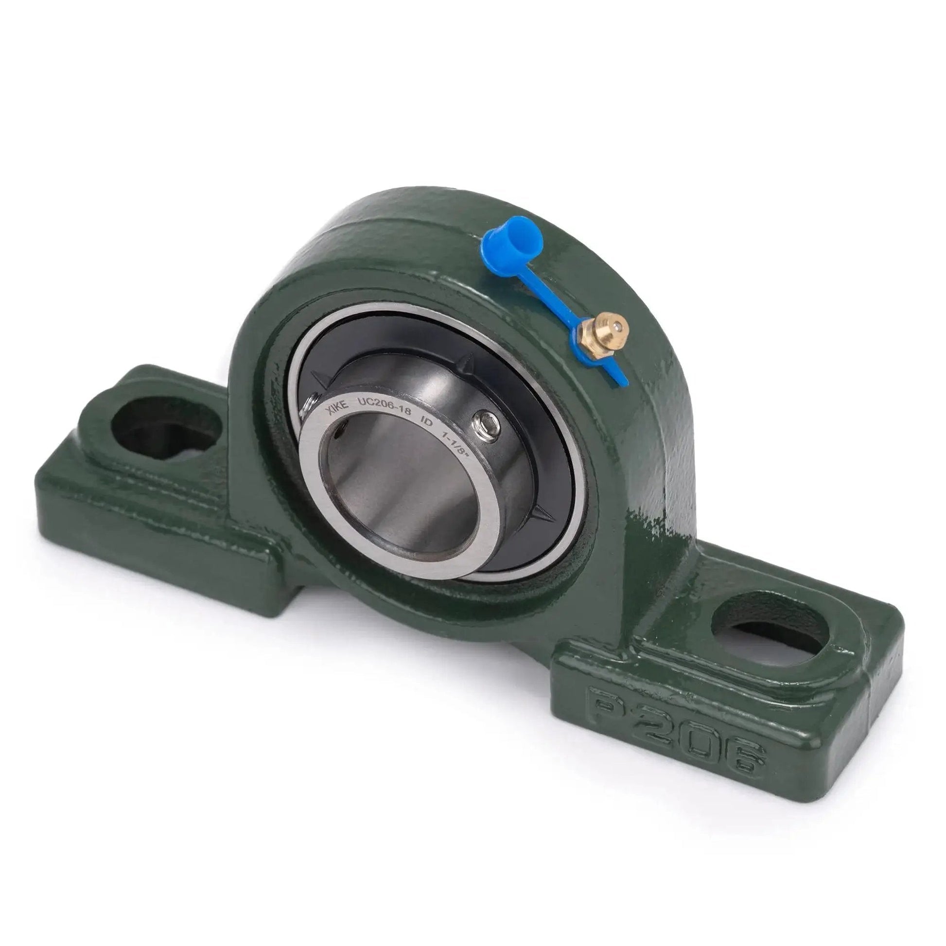 Two Pack Pillow Block Bearing Set UCP206-18 Bore 1 1/8 Inch Self Aligning Chrome Sealed Bearings with Solid Cast Iron Base front view