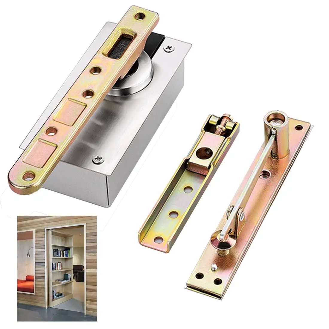 Hidden Pivot Hinges For Secret Doors And Bookcases, Heavy Duty Wood Door Hardware, 360 Degree Rotation, Supports Up To 880 Lb