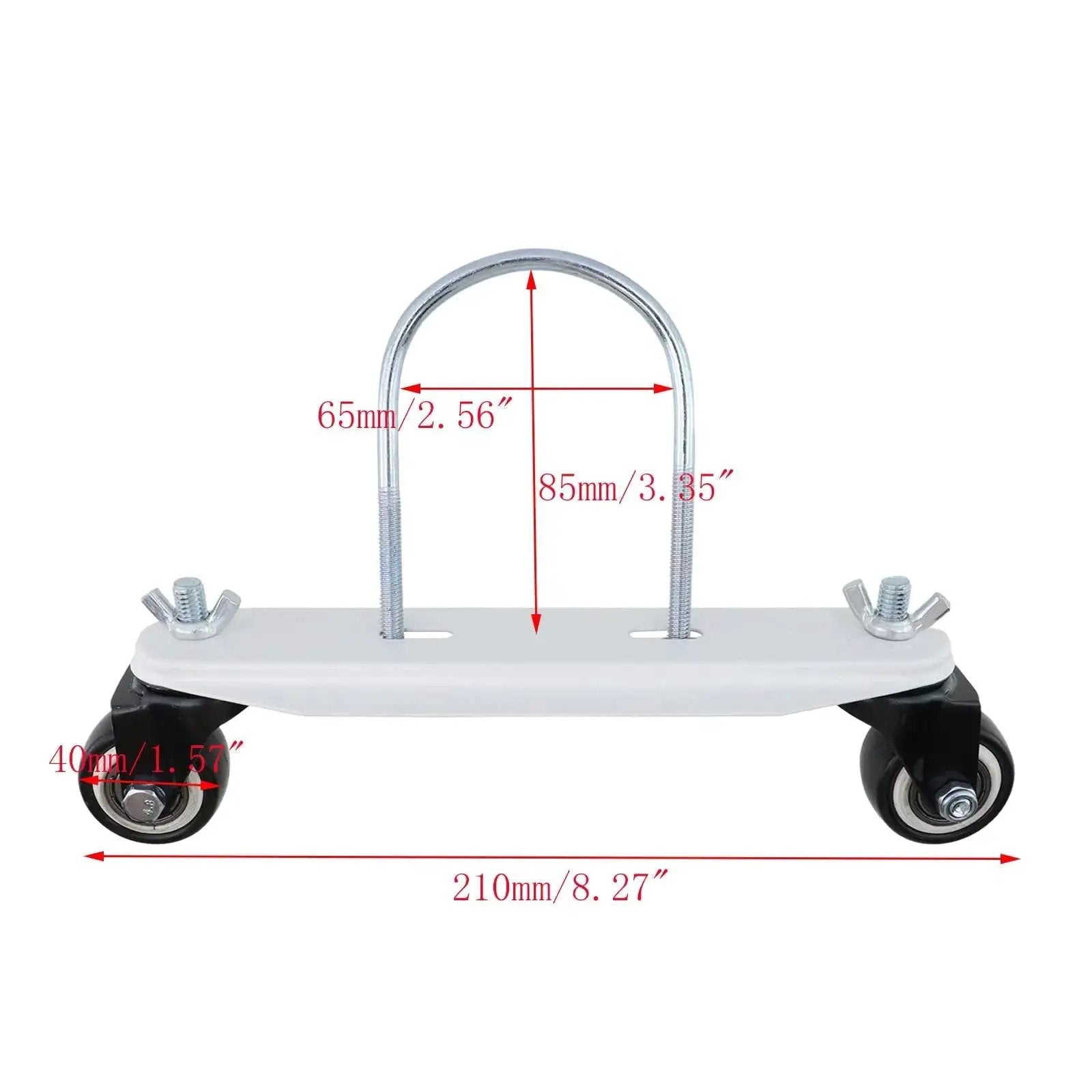 2-Pack Mobile Pulley Holders For Oil Filled Radiator, Iron Construction With 360 Degree Swivel Wheels, Easy Tool-Free Installation Via Butterfly Nut, Sturdy Caster Frame Base For Electric Heaters, White Wheel Design.