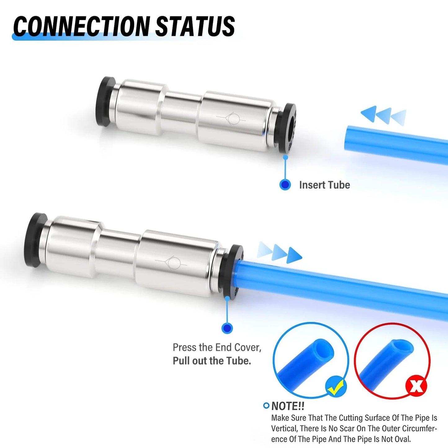 Connection of Heavy Duty Pneumatic Quarter Inch Nickel Plated Copper Quick Plug One Way Check Valve with blue tubing