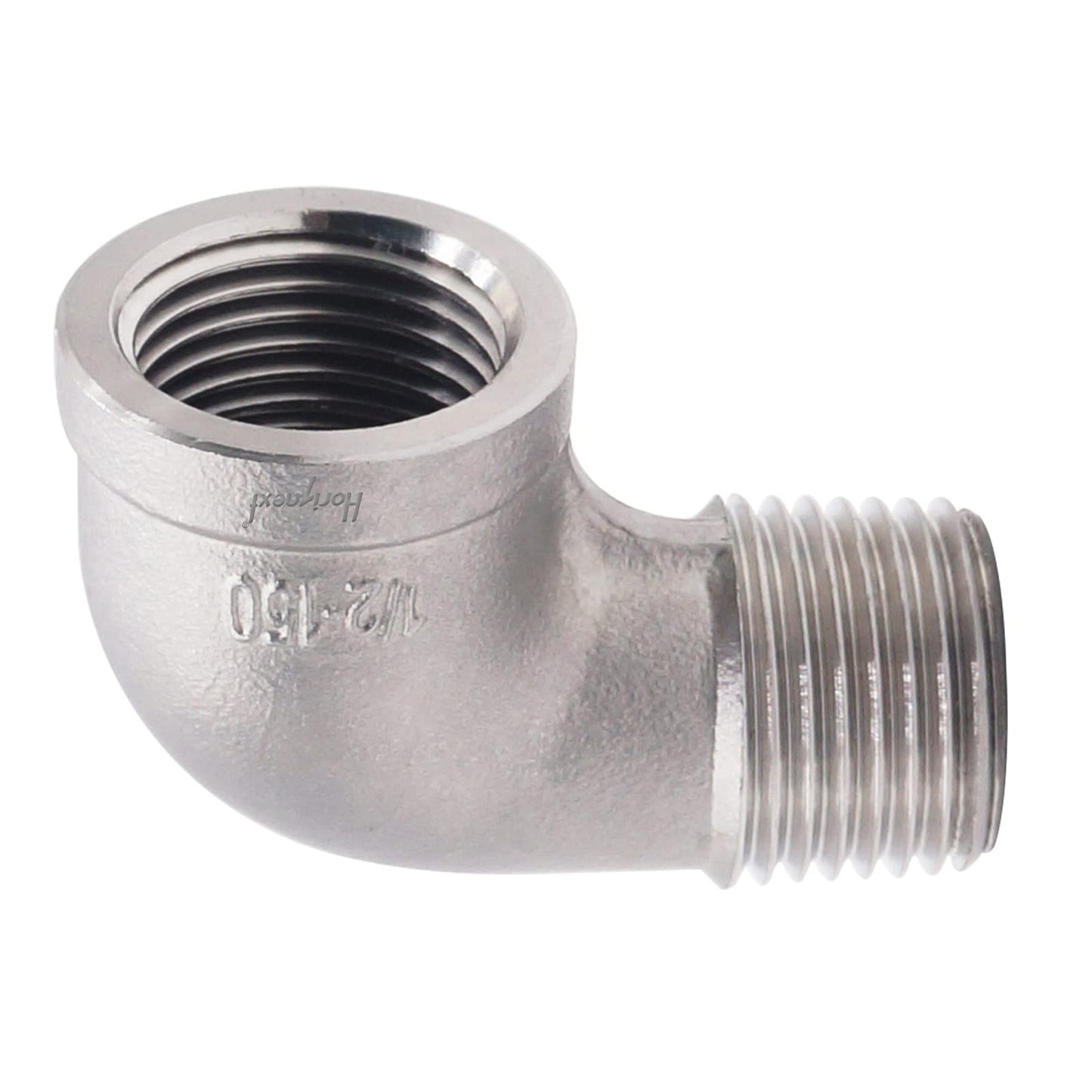 Stainless Steel NPT 1/2 Inch Elbow Fitting, 90 Degree, With Male And Female Threads For Water, Air, PVC Tubing, 304 Grade, High Pressure Up To 290 PSI, Wide Temperature Range From -100 To 660 Degrees F Horiznext